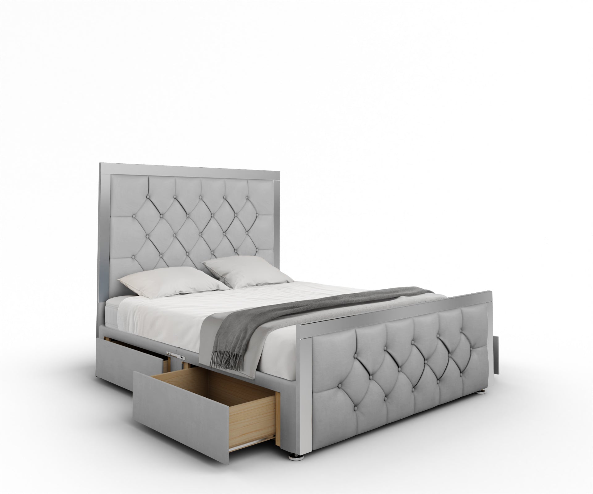 Chesterfield Mirrored Divan Bed Set With Footboard