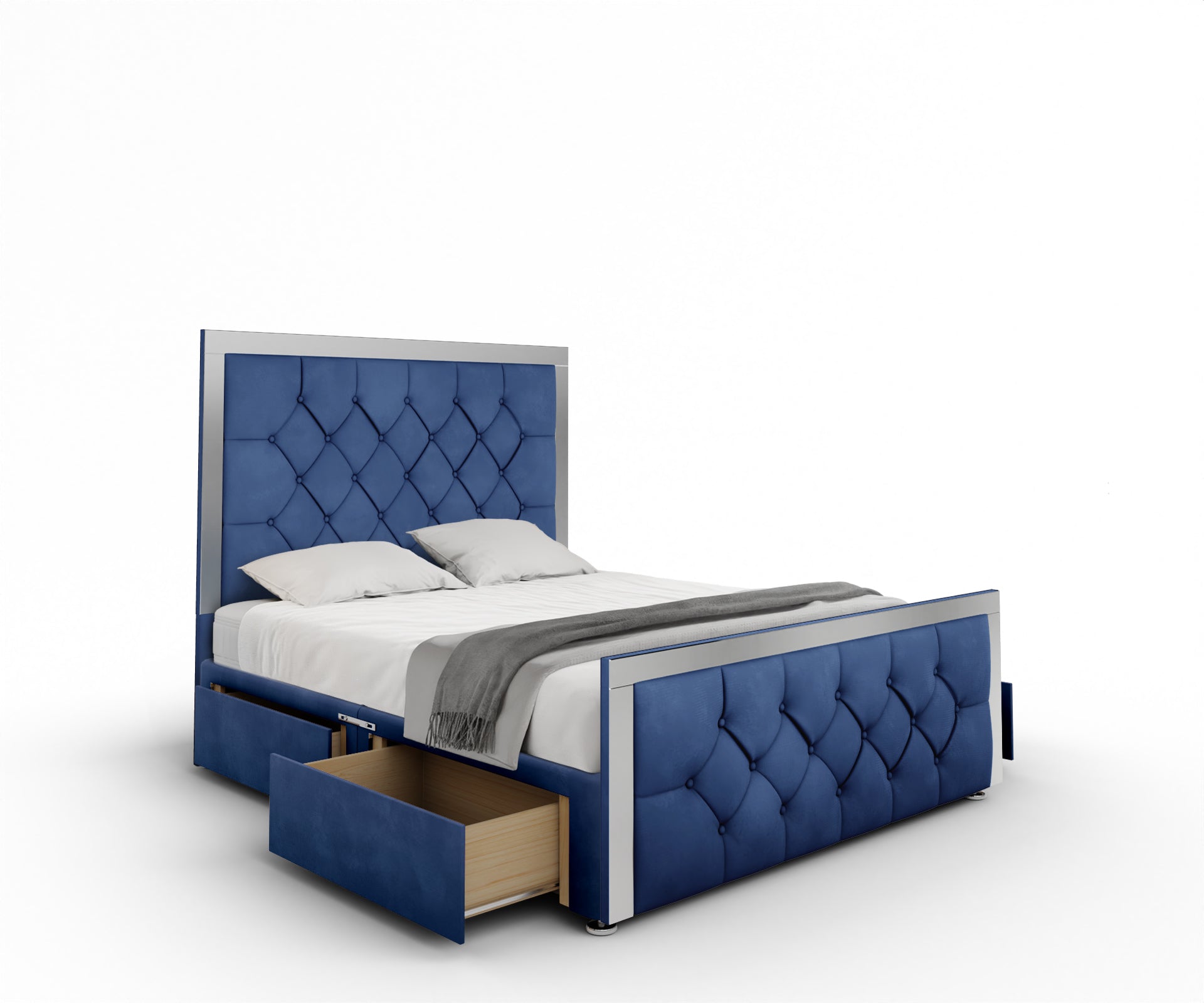 Chesterfield Mirrored Divan Bed Set With Footboard