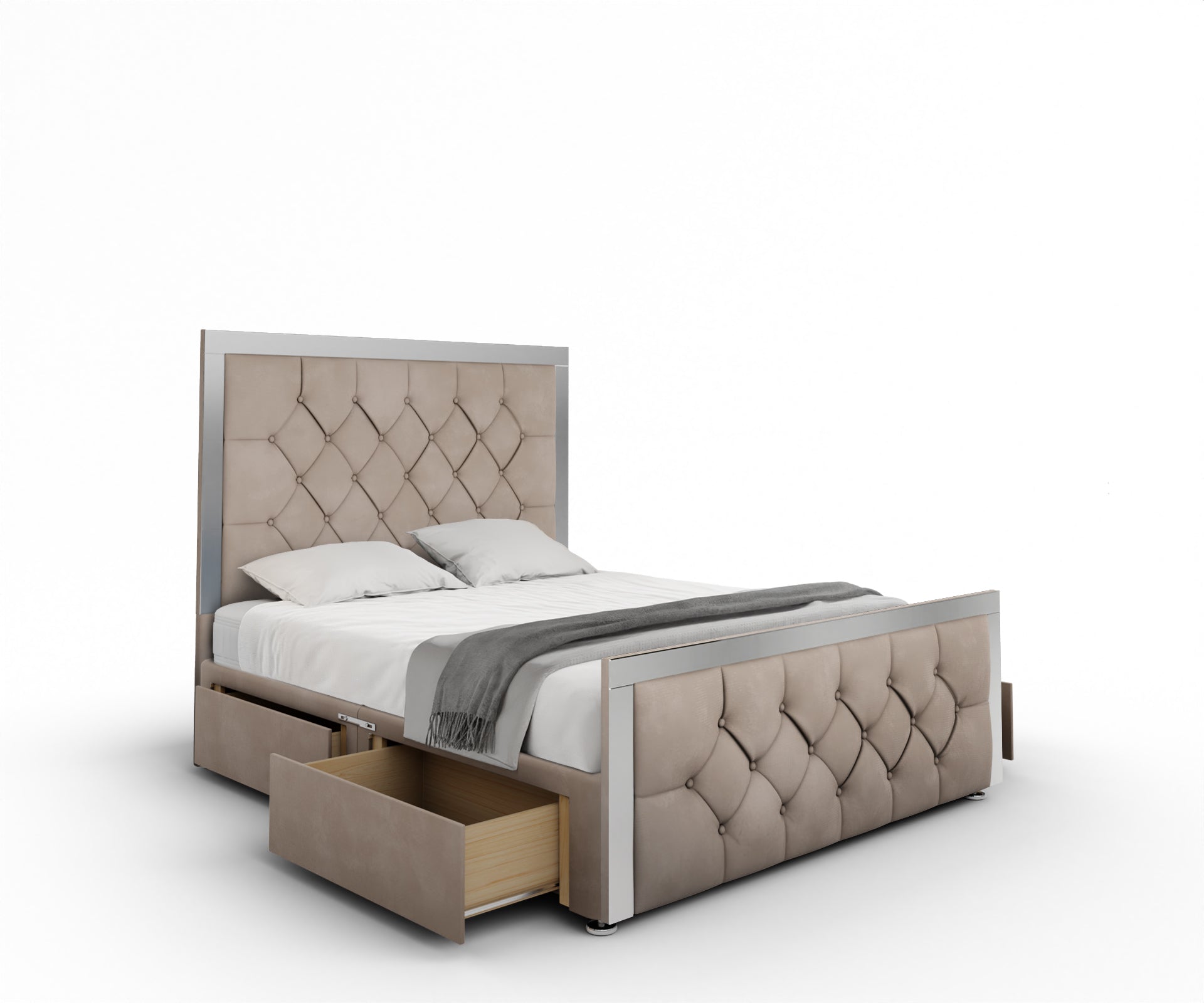 Chesterfield Mirrored Divan Bed Set With Footboard