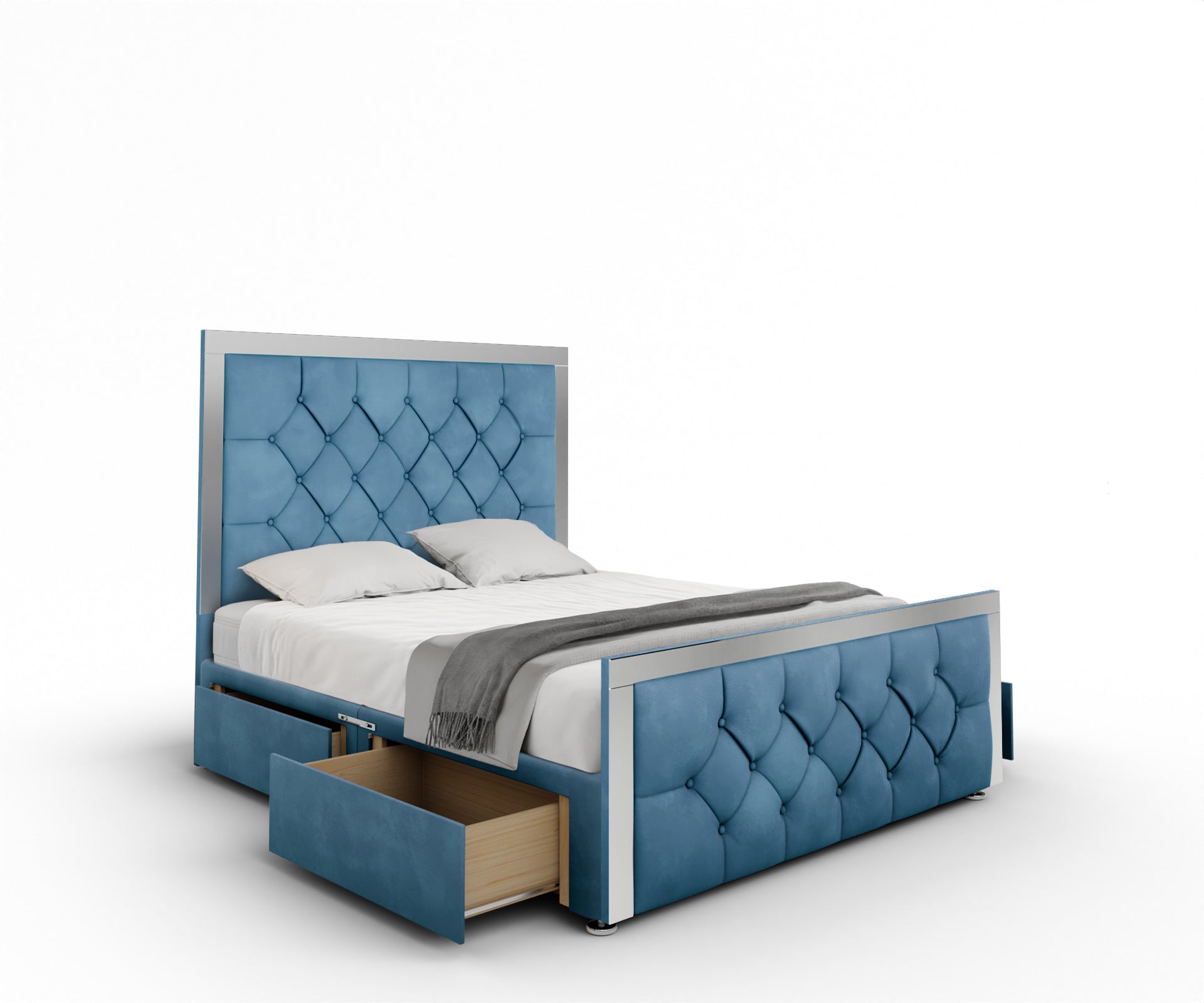 Chesterfield Mirrored Divan Bed Set With Footboard