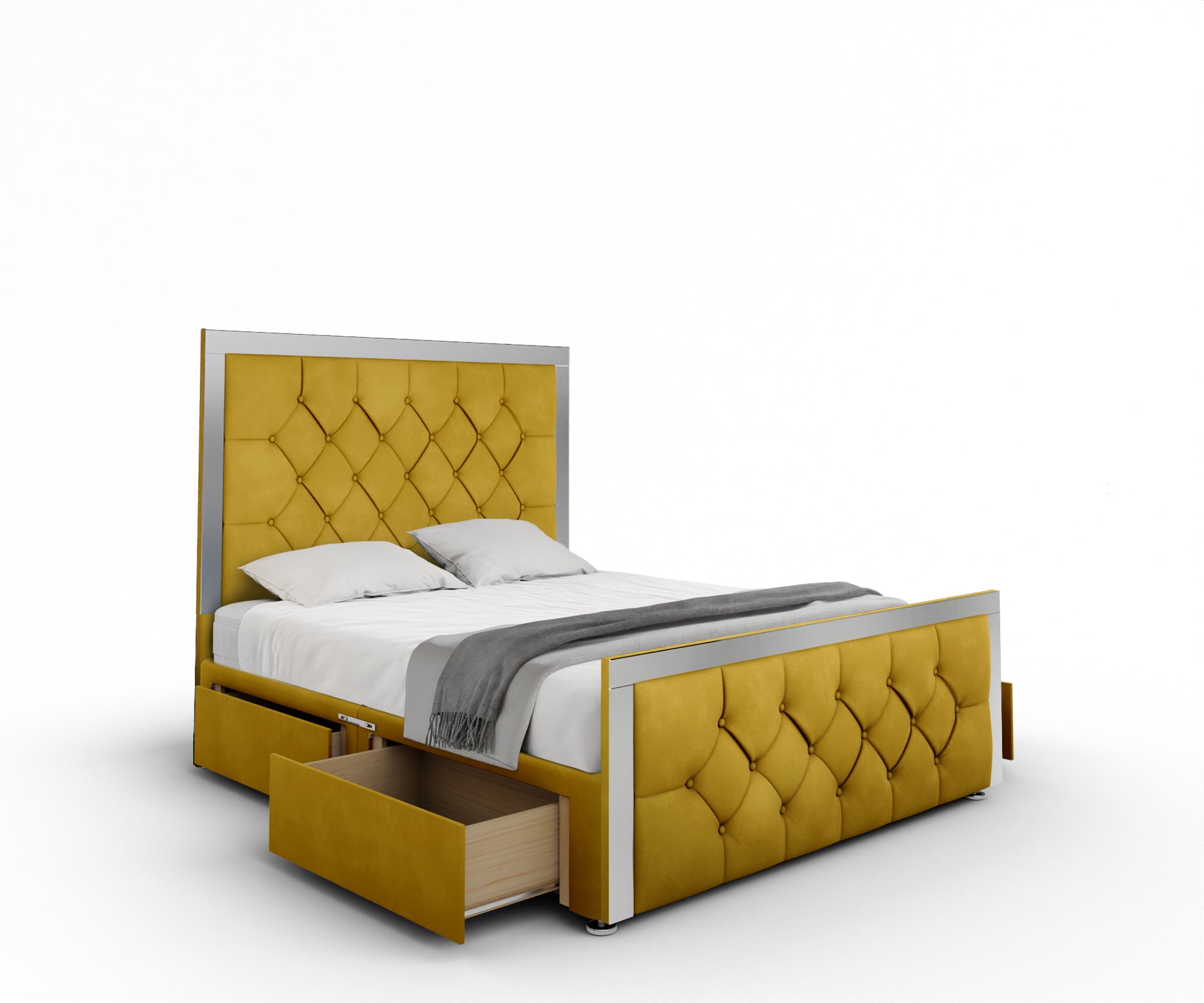 Chesterfield Mirrored Divan Bed Set With Footboard