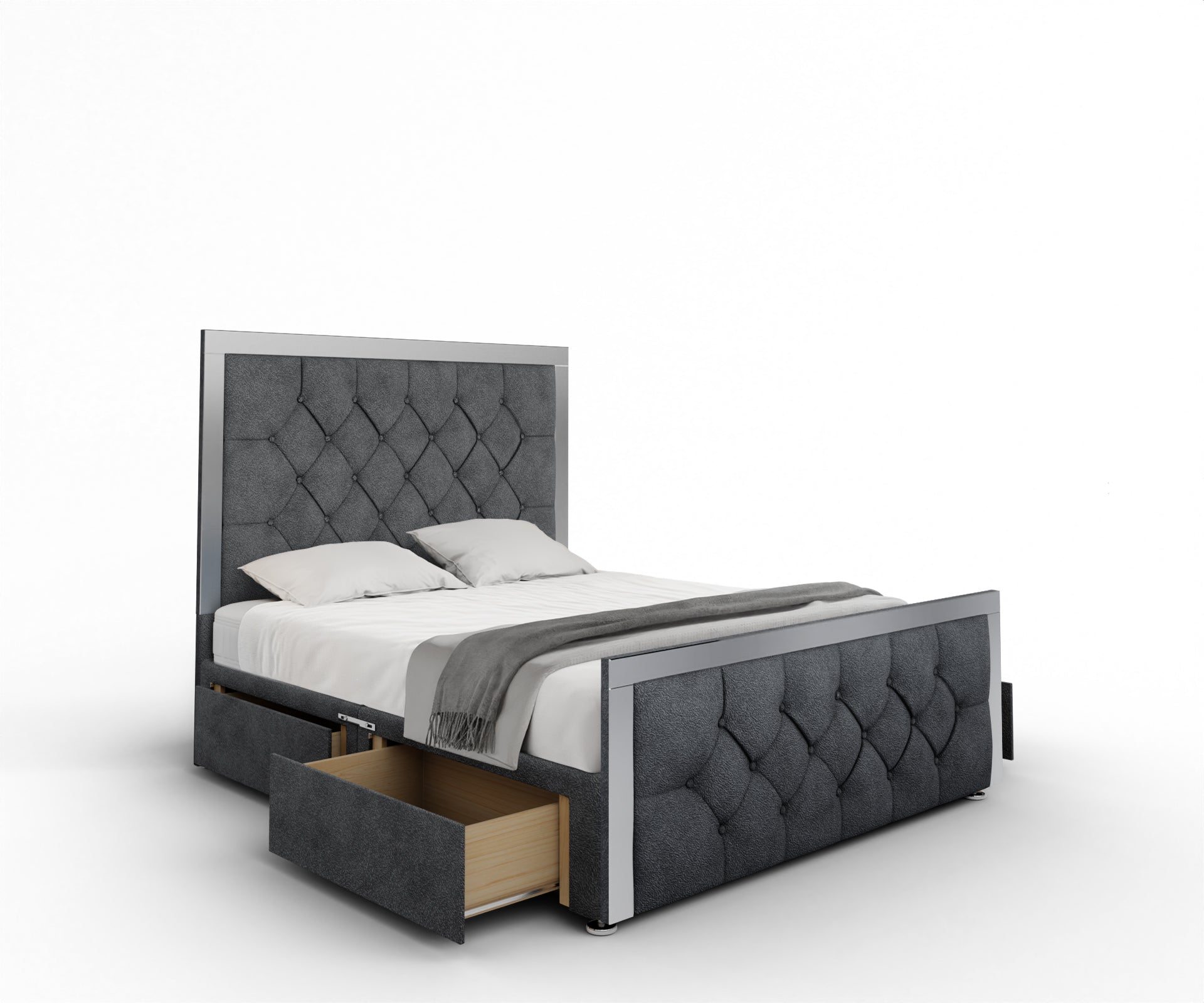 Chesterfield Mirrored Divan Bed Set With Footboard