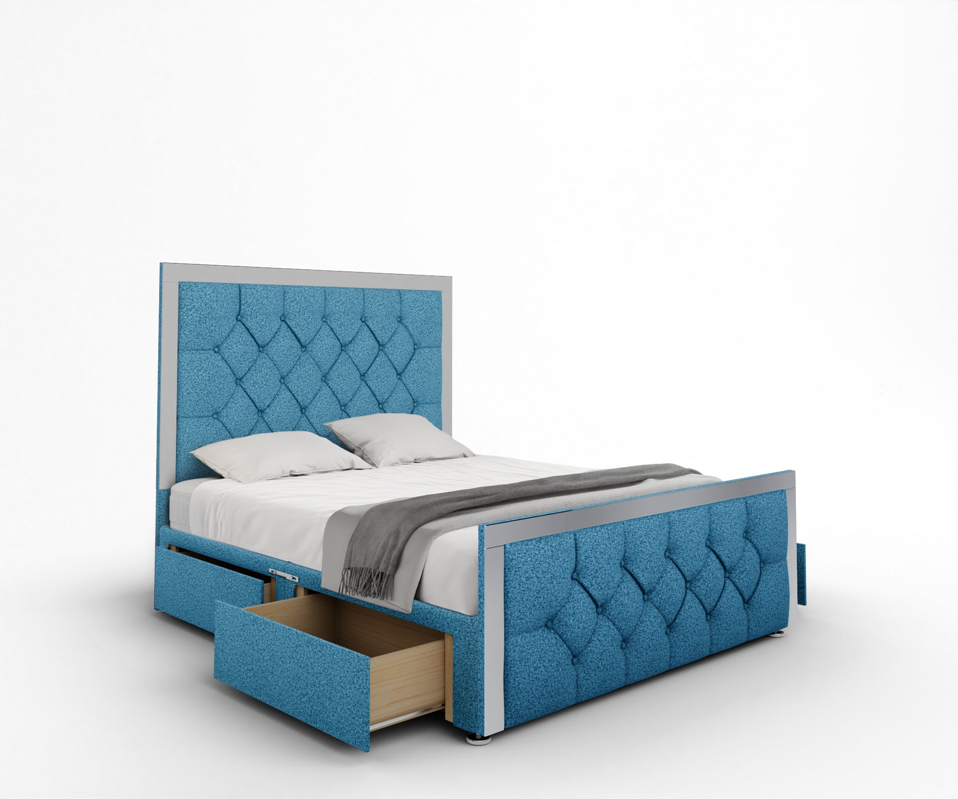 Chesterfield Mirrored Divan Bed Set With Footboard