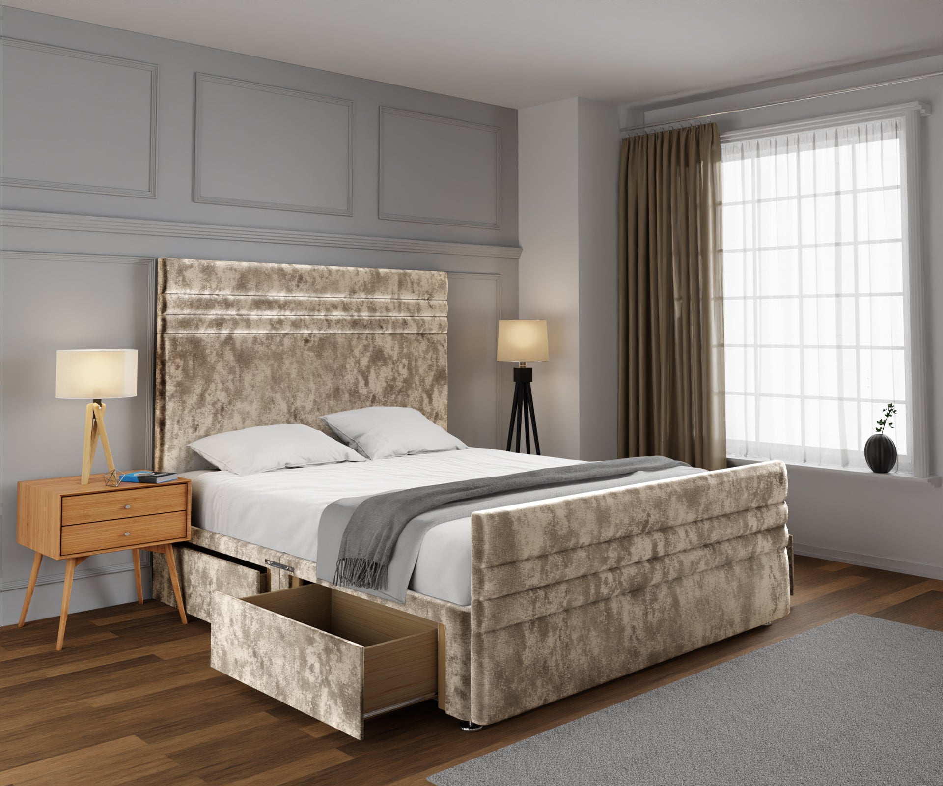 Diane Line Divan Bed Set With Footboard