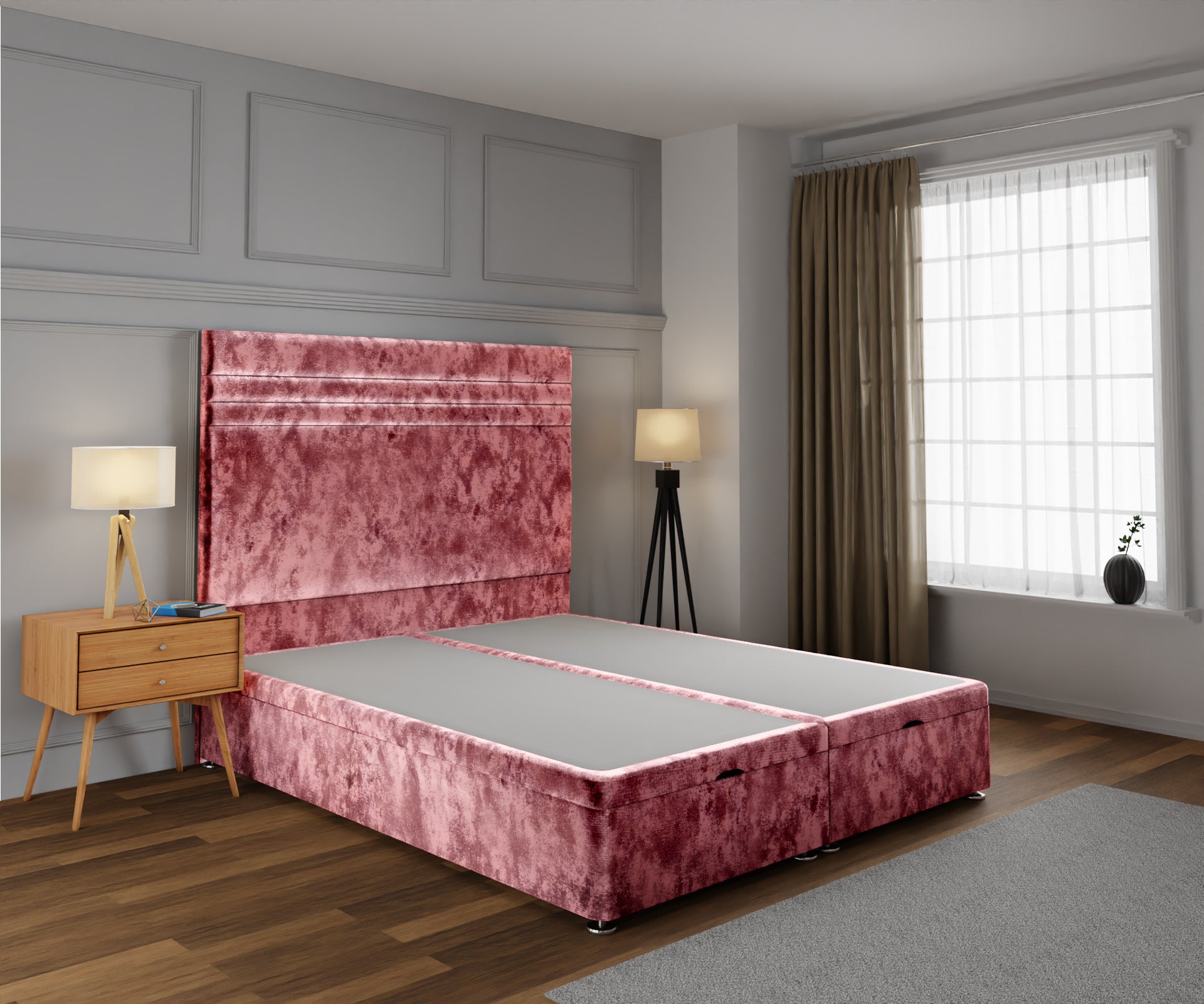 Diane Line Ottoman Storage Divan Bed Base With Headboard