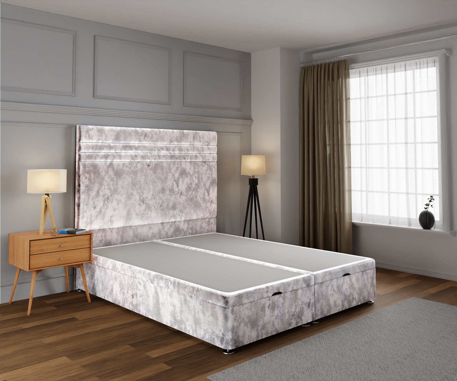 Diane Line Ottoman Storage Divan Bed Base With Headboard