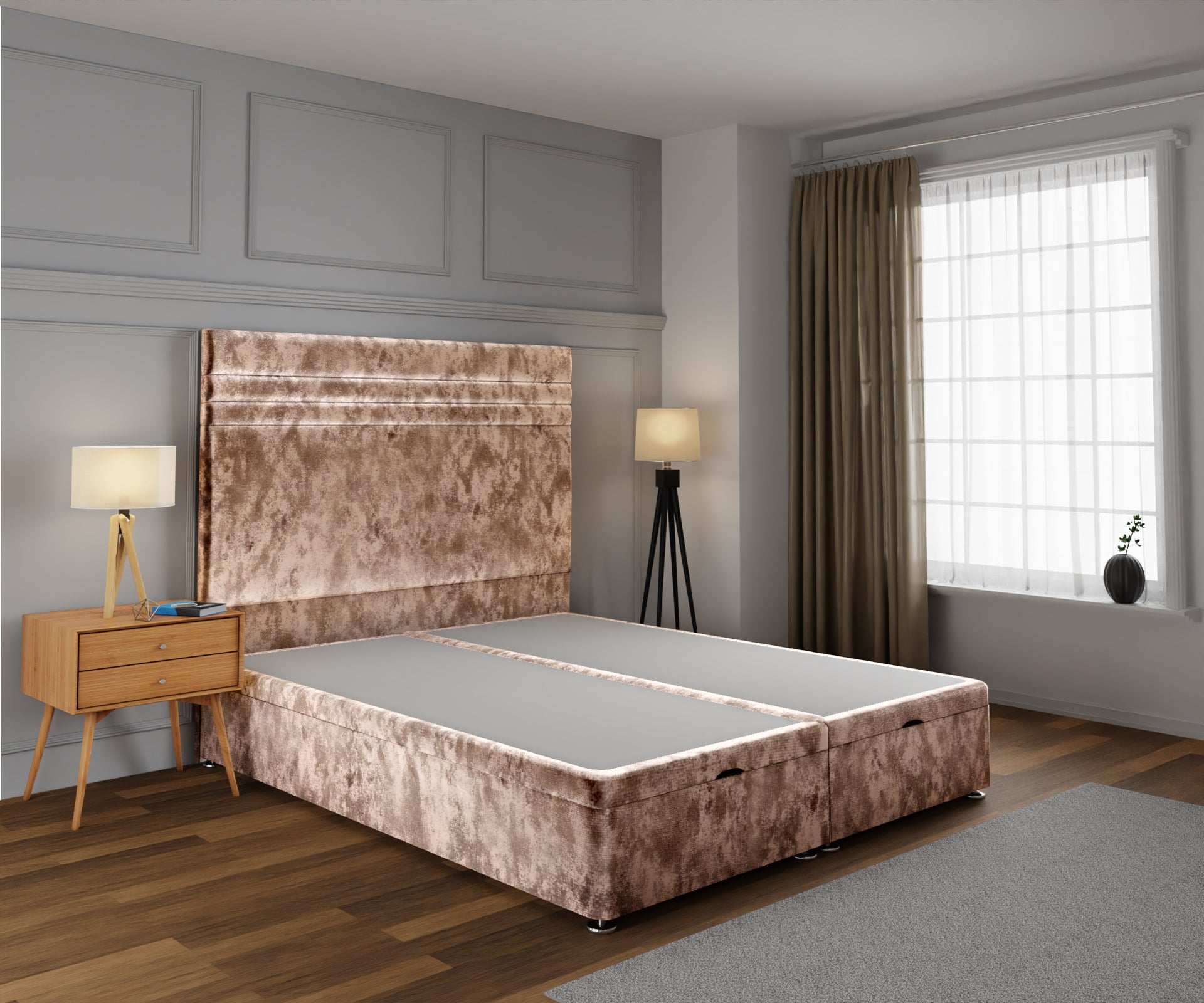 Diane Line Ottoman Storage Divan Bed Base With Headboard