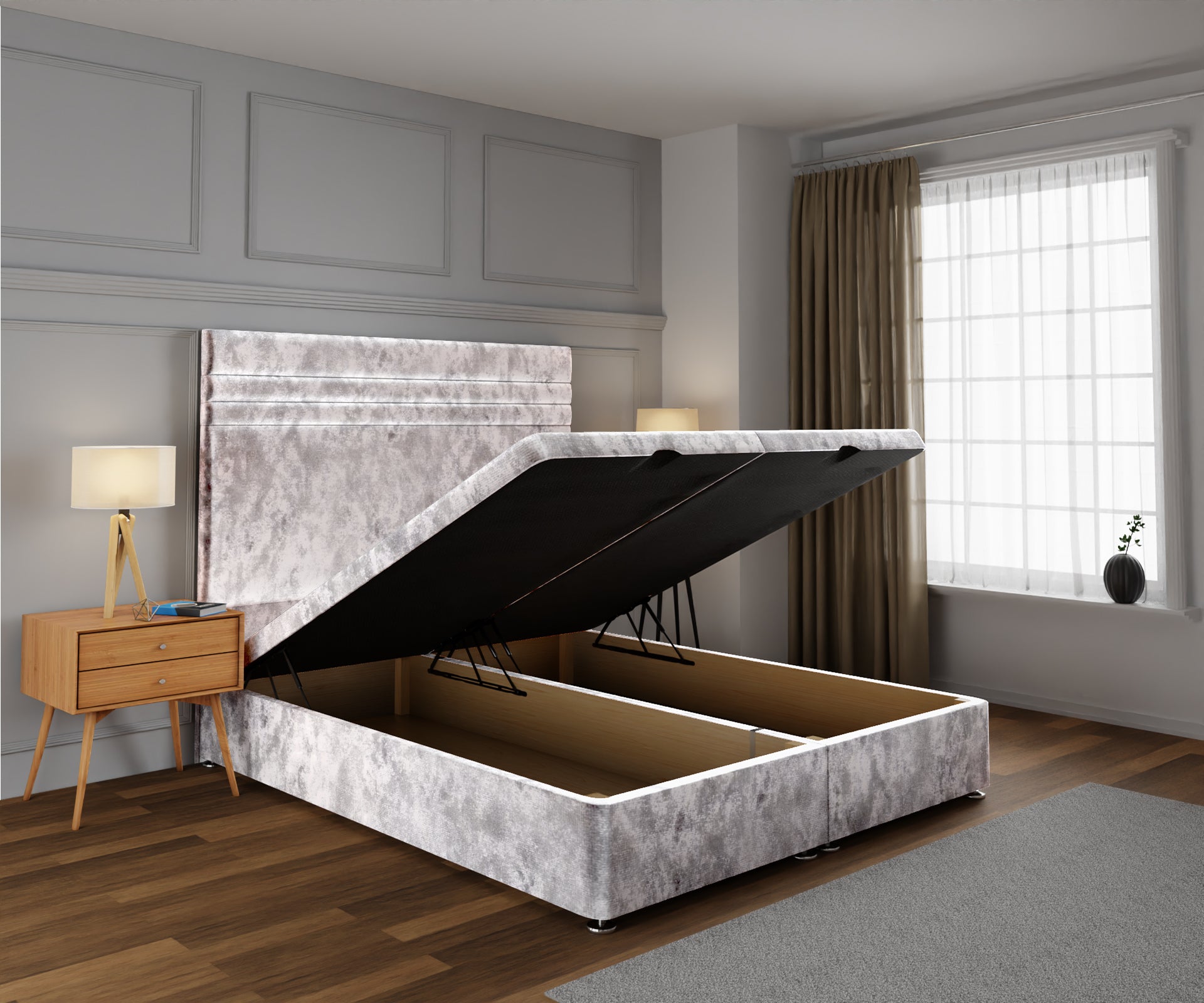 Diane Line Ottoman Storage Divan Bed Base With Headboard