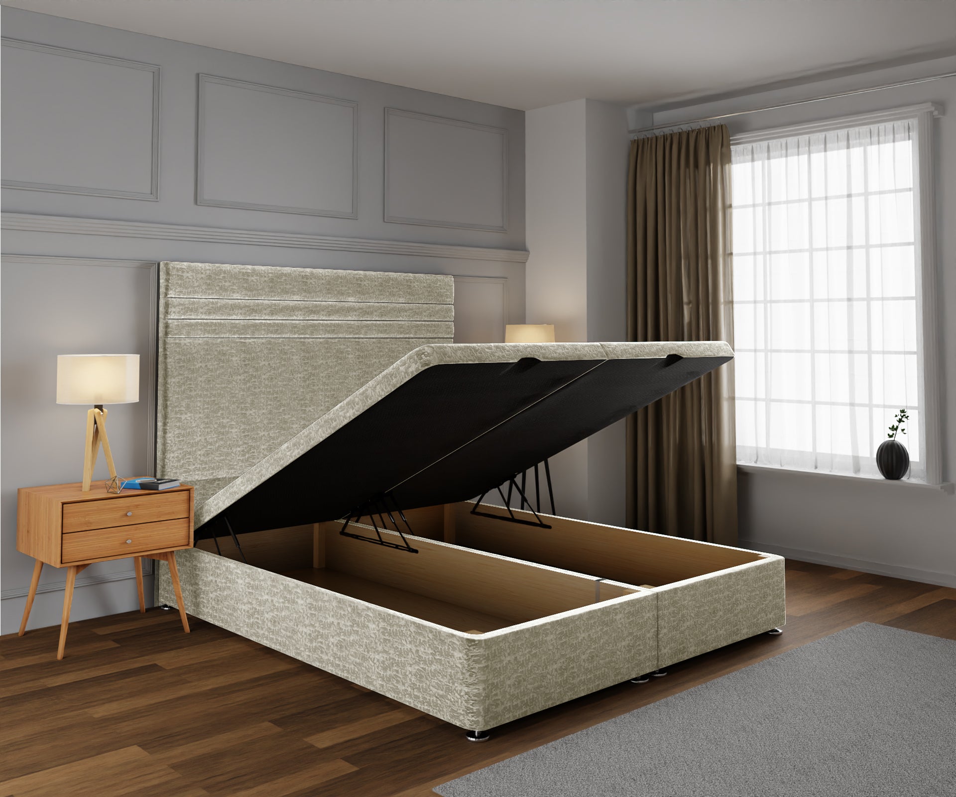 Diane Line Ottoman Storage Divan Bed Base With Headboard