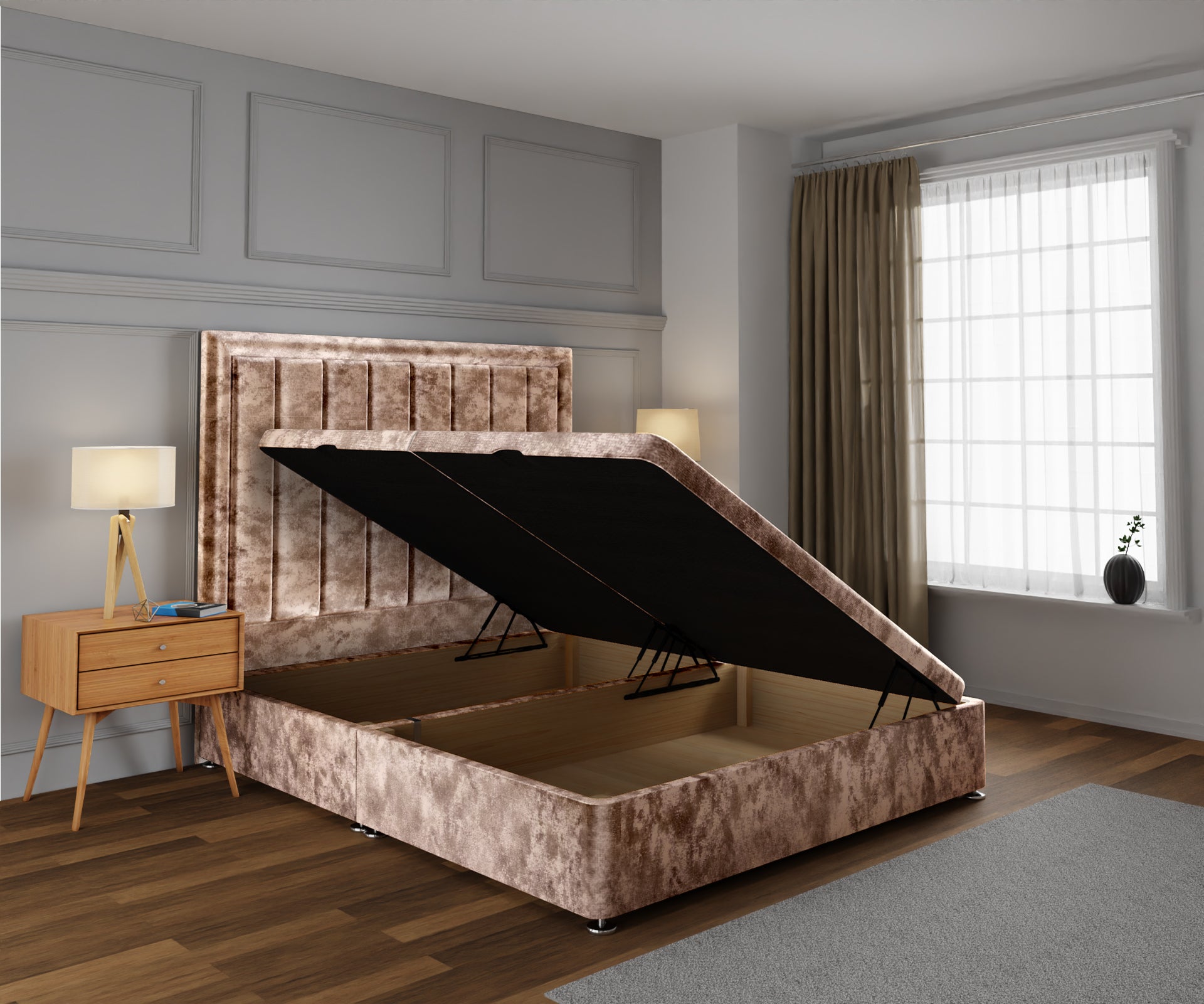 Ella Ottoman Storage Divan Bed Base With Headboard