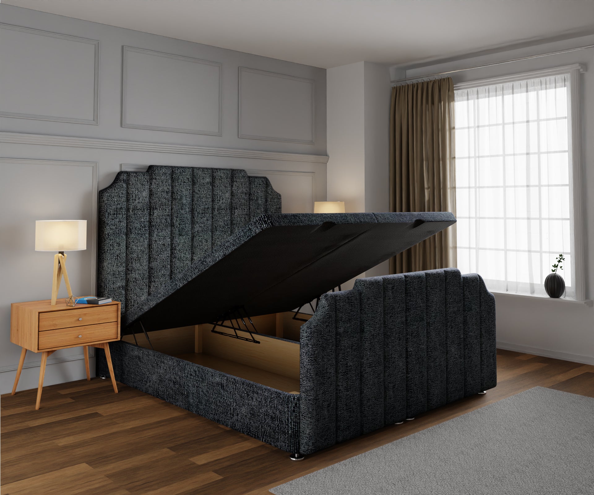 Hampton Ottoman Storage Divan Bed Base And Headboard With Footboard