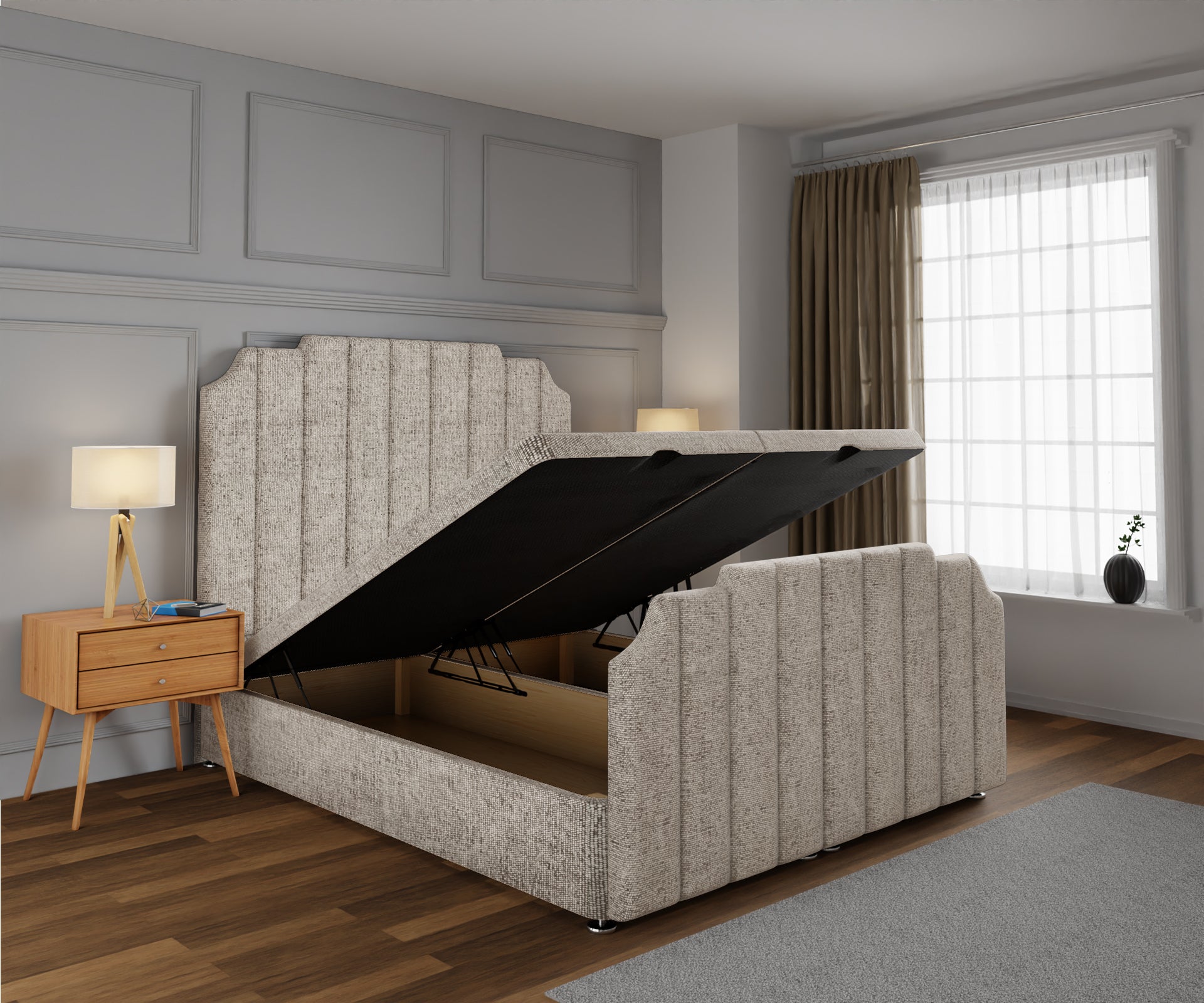 Hampton Ottoman Storage Divan Bed Base And Headboard With Footboard