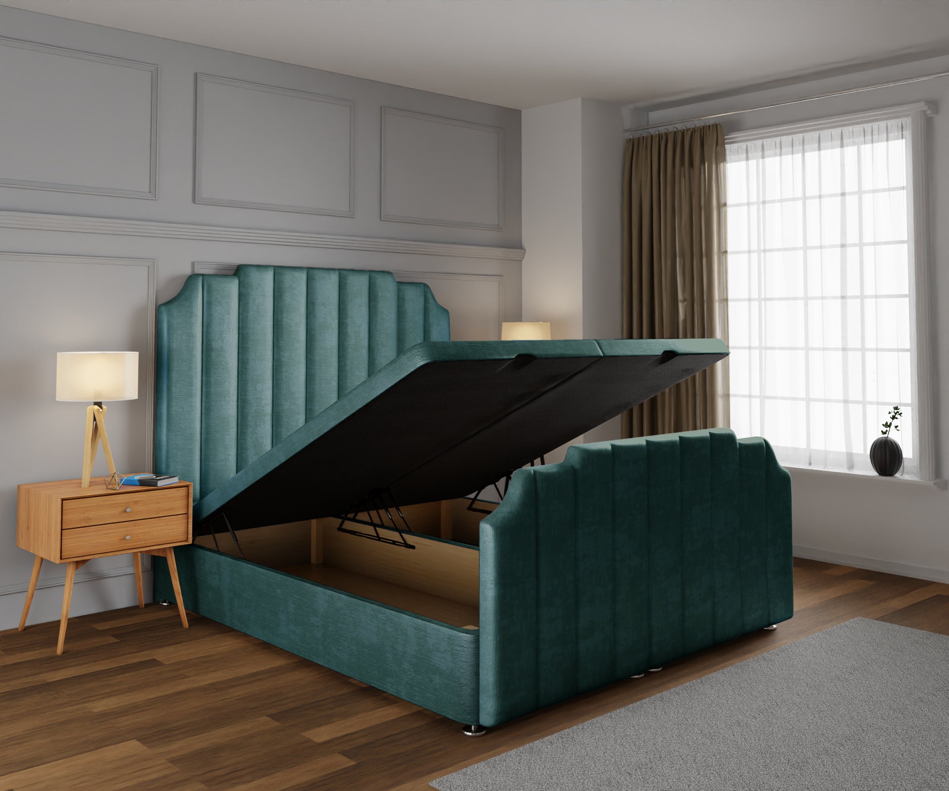 Hampton Ottoman Storage Divan Bed Base And Headboard With Footboard