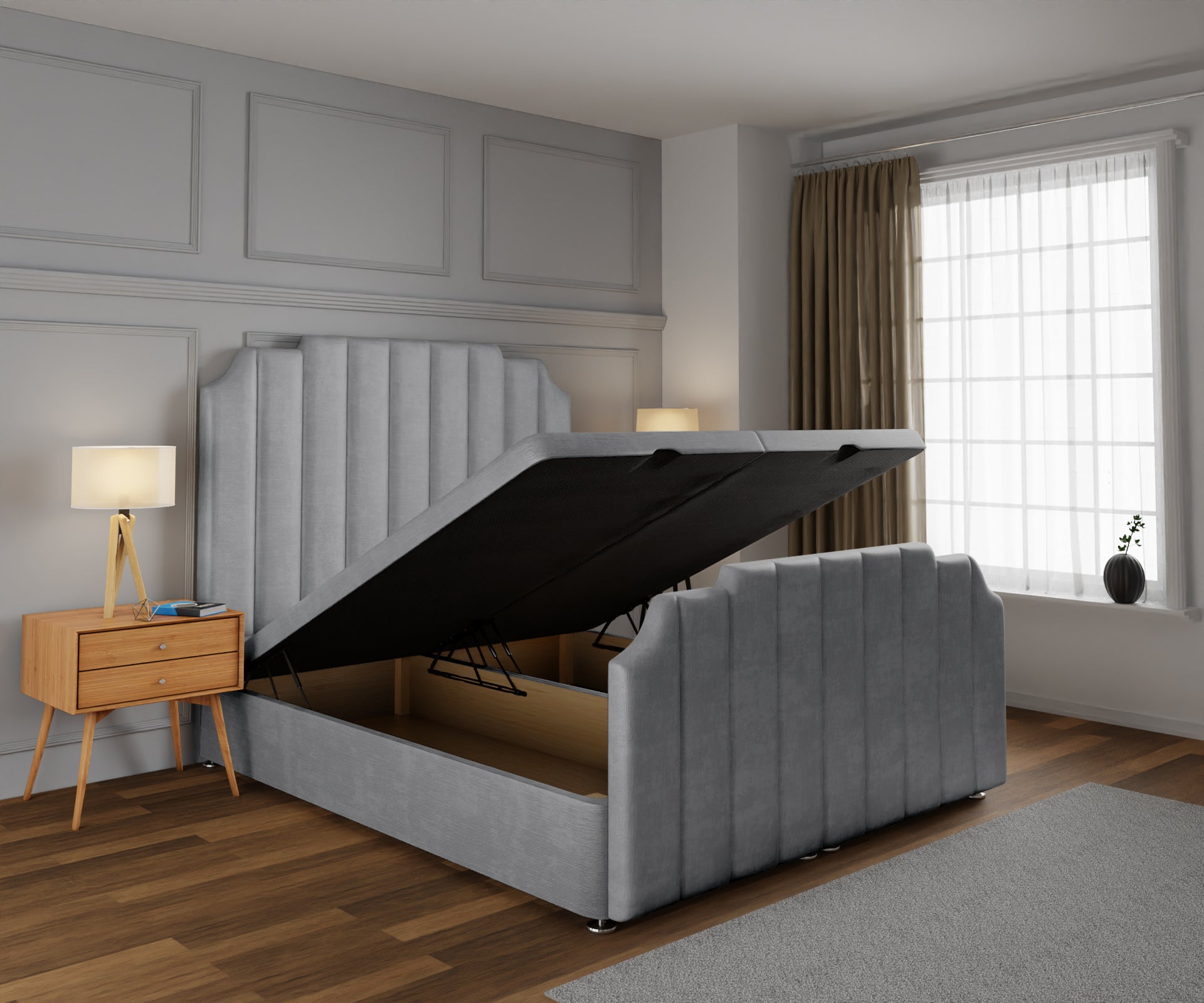 Hampton Ottoman Storage Divan Bed Base And Headboard With Footboard