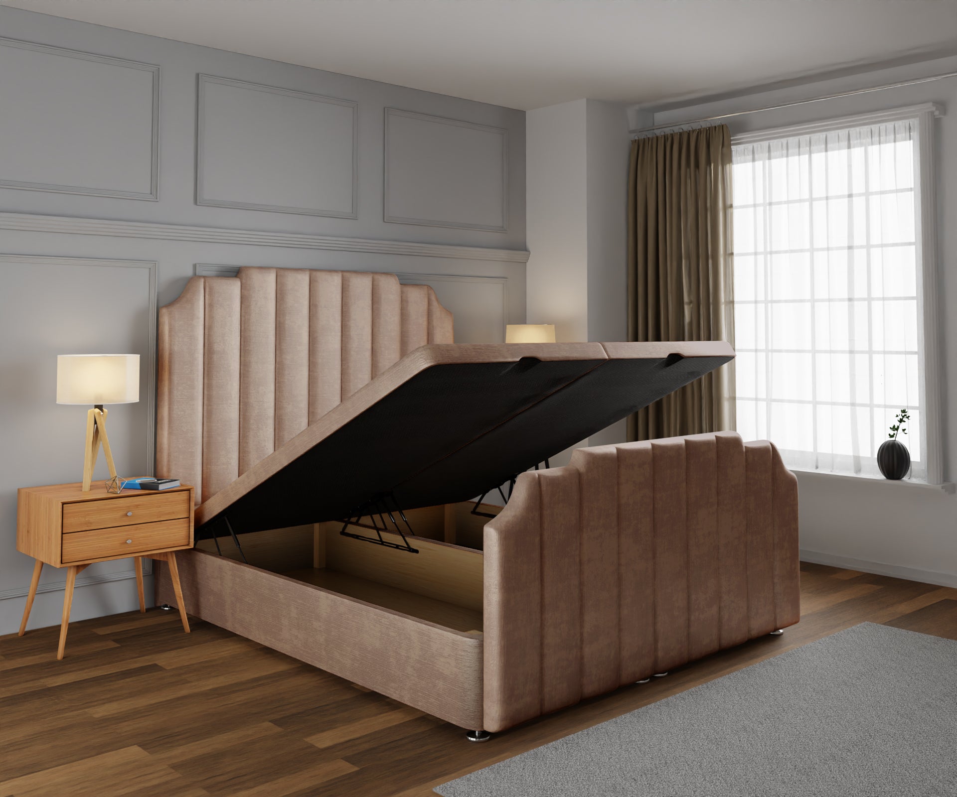 Hampton Ottoman Storage Divan Bed Base And Headboard With Footboard