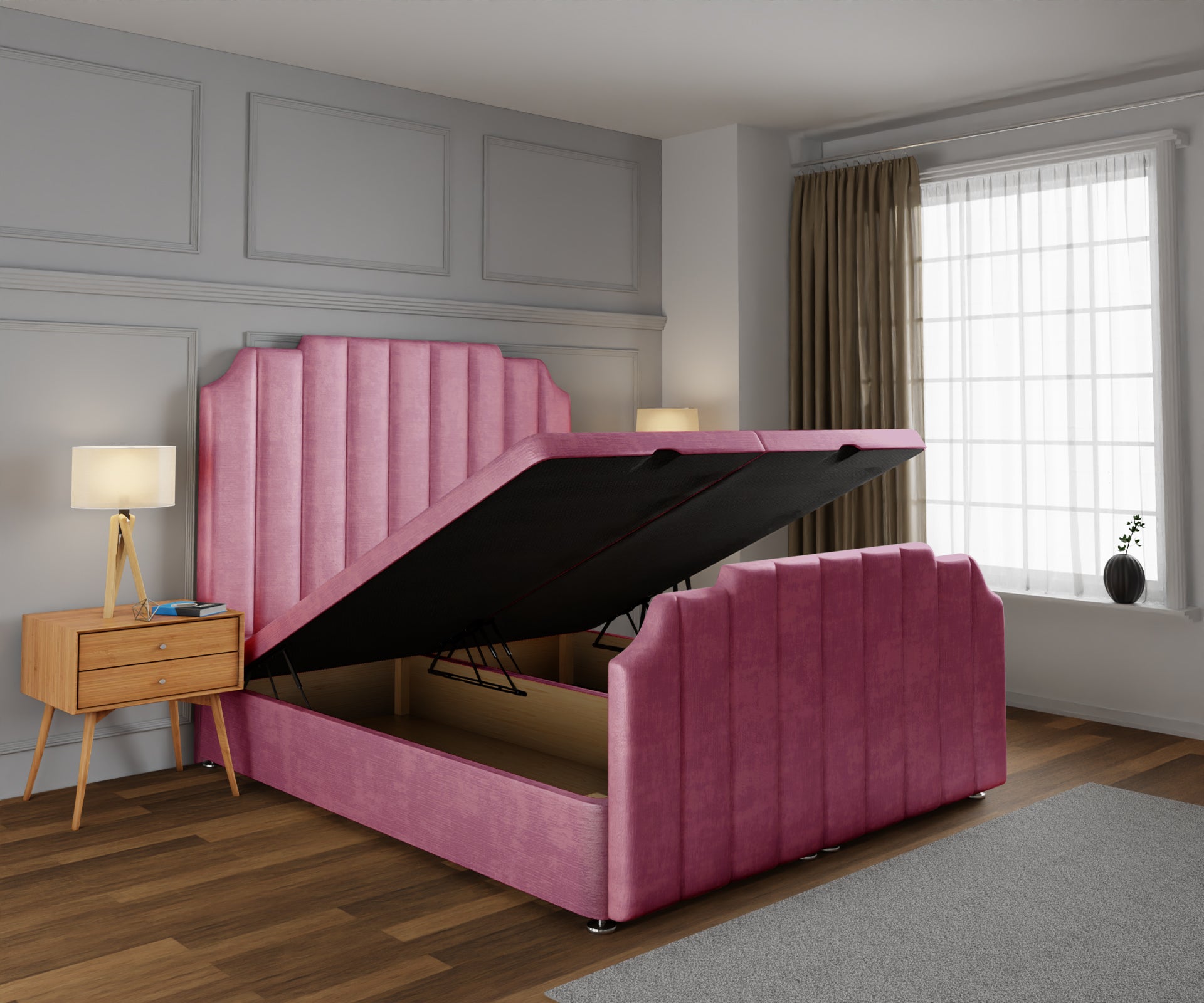 Hampton Ottoman Storage Divan Bed Base And Headboard With Footboard