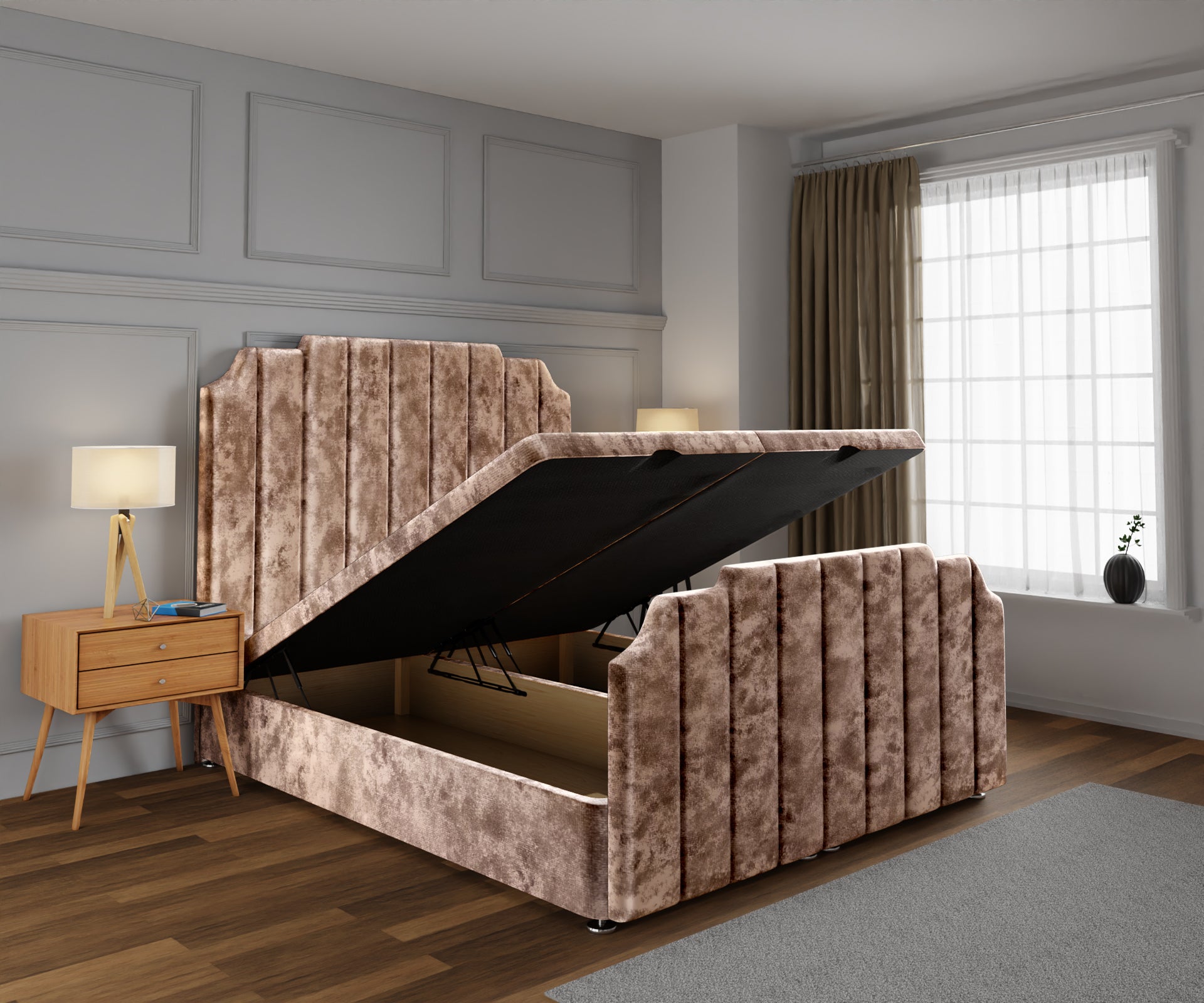 Hampton Ottoman Storage Divan Bed Base And Headboard With Footboard