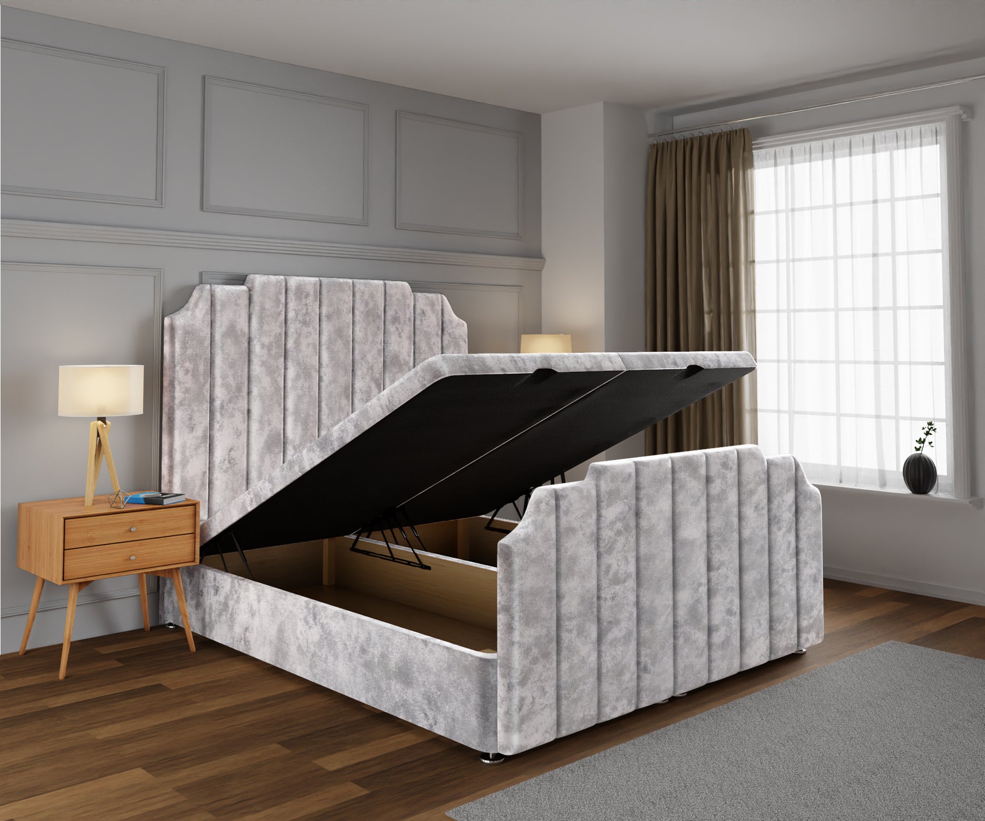 Hampton Ottoman Storage Divan Bed Base And Headboard With Footboard