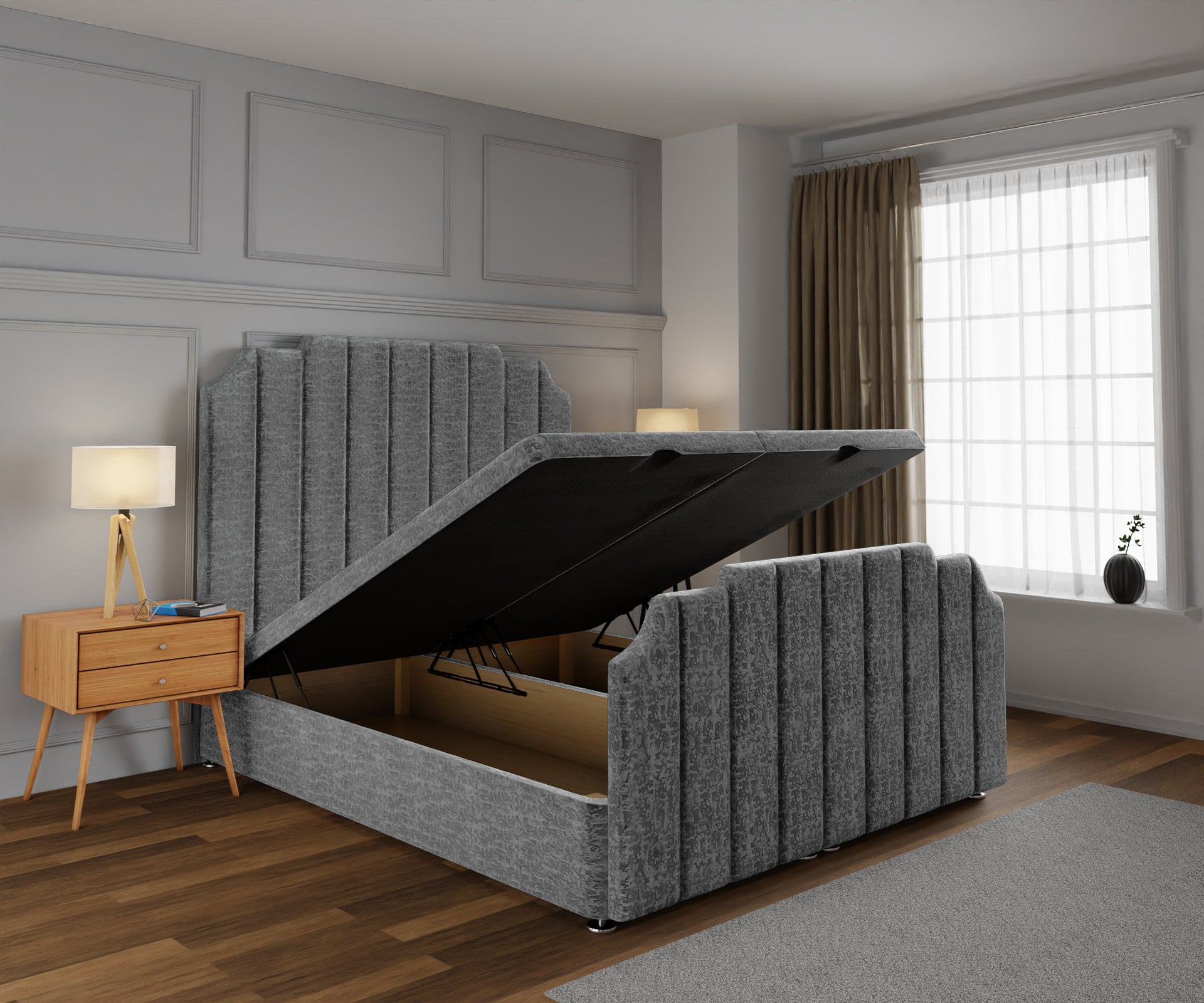 Hampton Ottoman Storage Divan Bed Base And Headboard With Footboard
