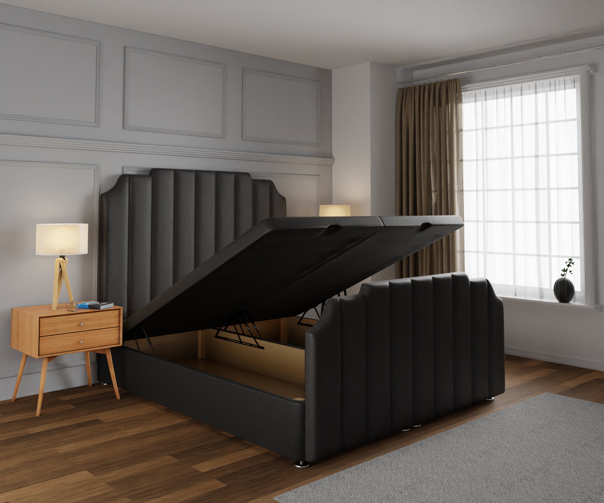Hampton Ottoman Storage Divan Bed Base And Headboard With Footboard