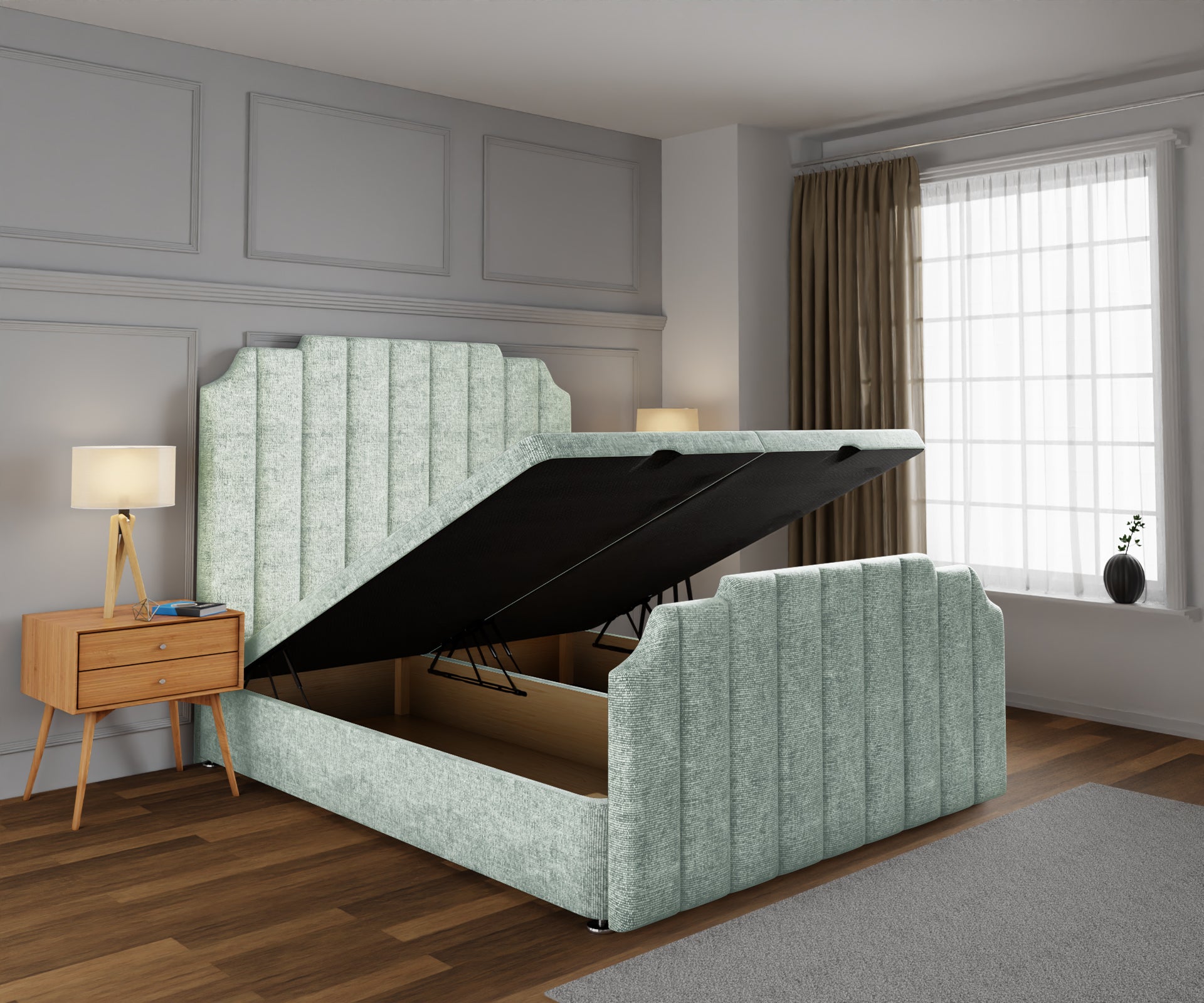 Hampton Ottoman Storage Divan Bed Base And Headboard With Footboard