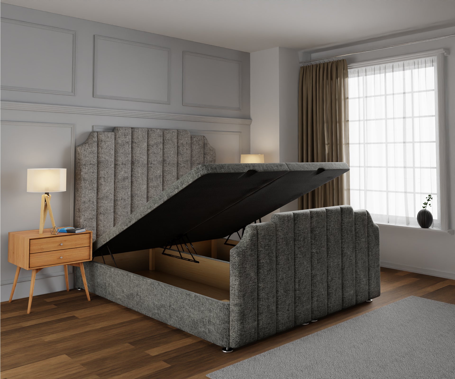 Hampton Ottoman Storage Divan Bed Base And Headboard With Footboard