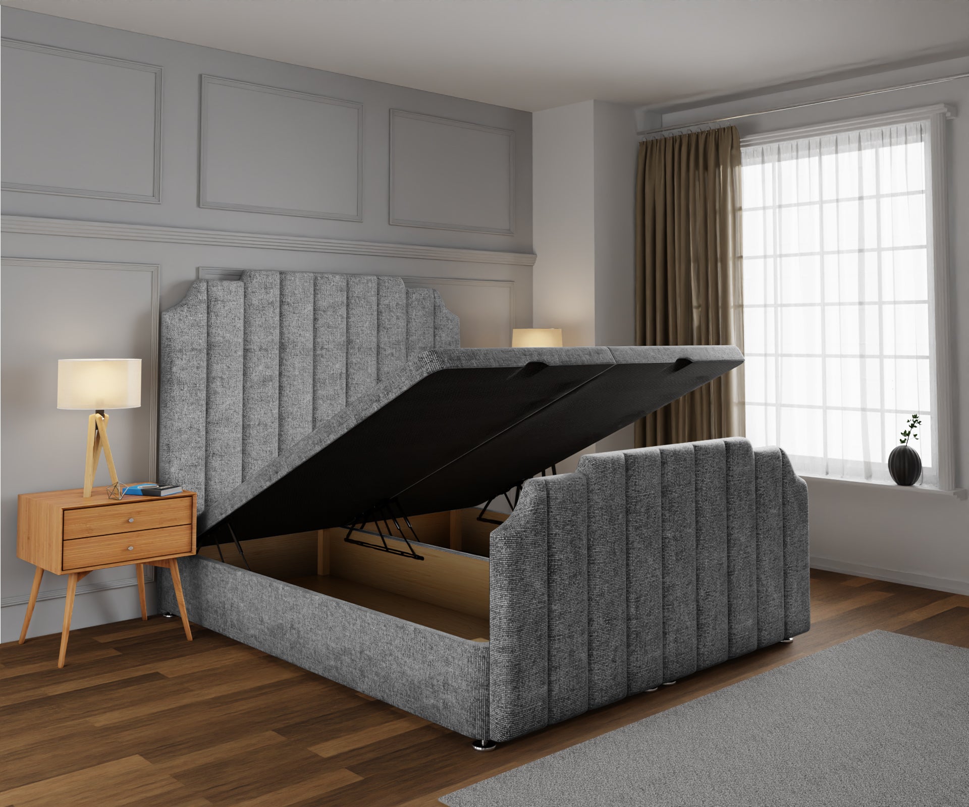 Hampton Ottoman Storage Divan Bed Base And Headboard With Footboard
