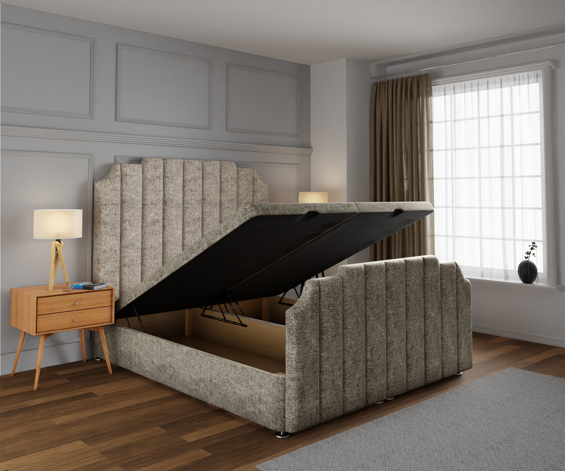 Hampton Ottoman Storage Divan Bed Base And Headboard With Footboard