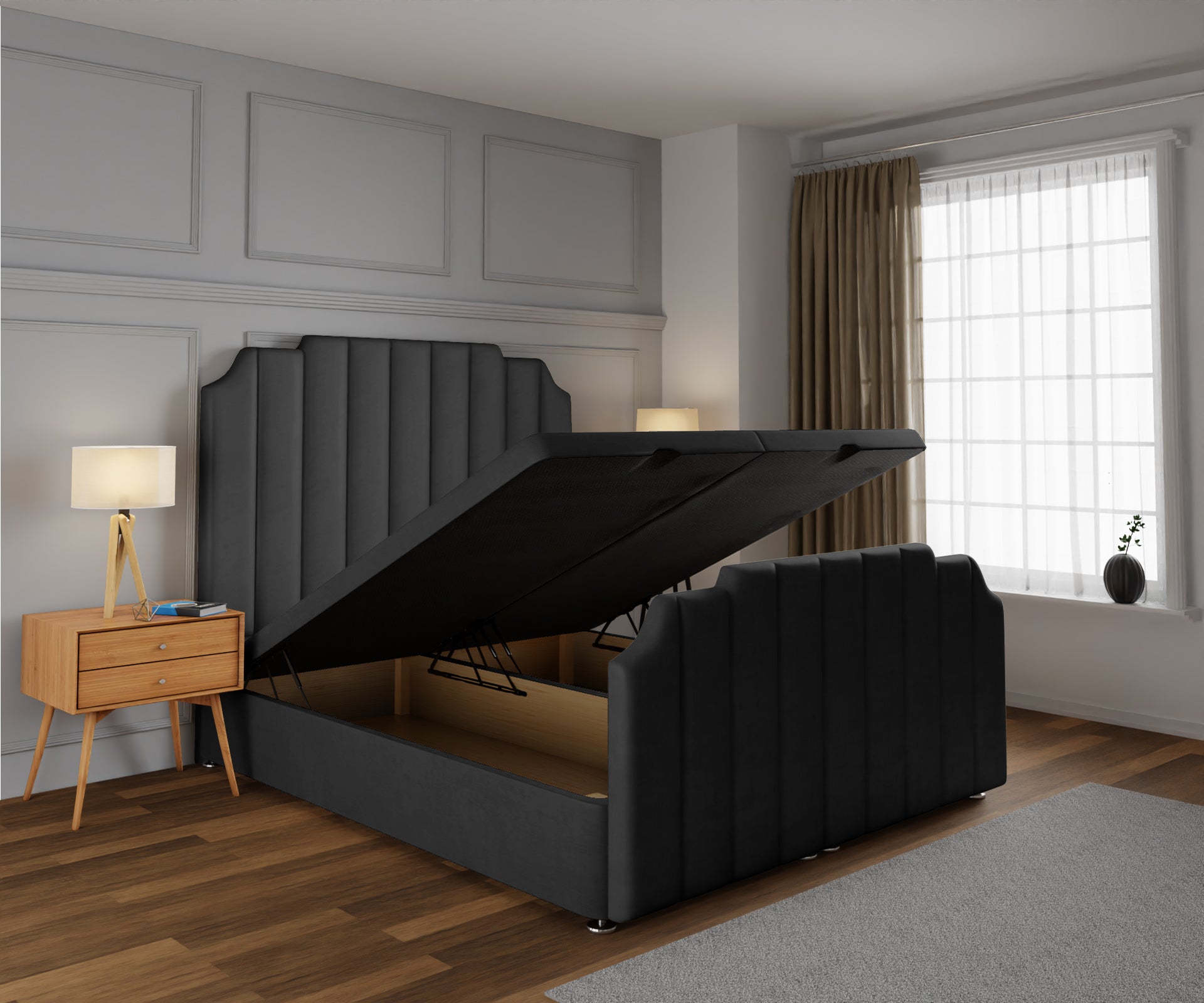 Hampton Ottoman Storage Divan Bed Base And Headboard With Footboard