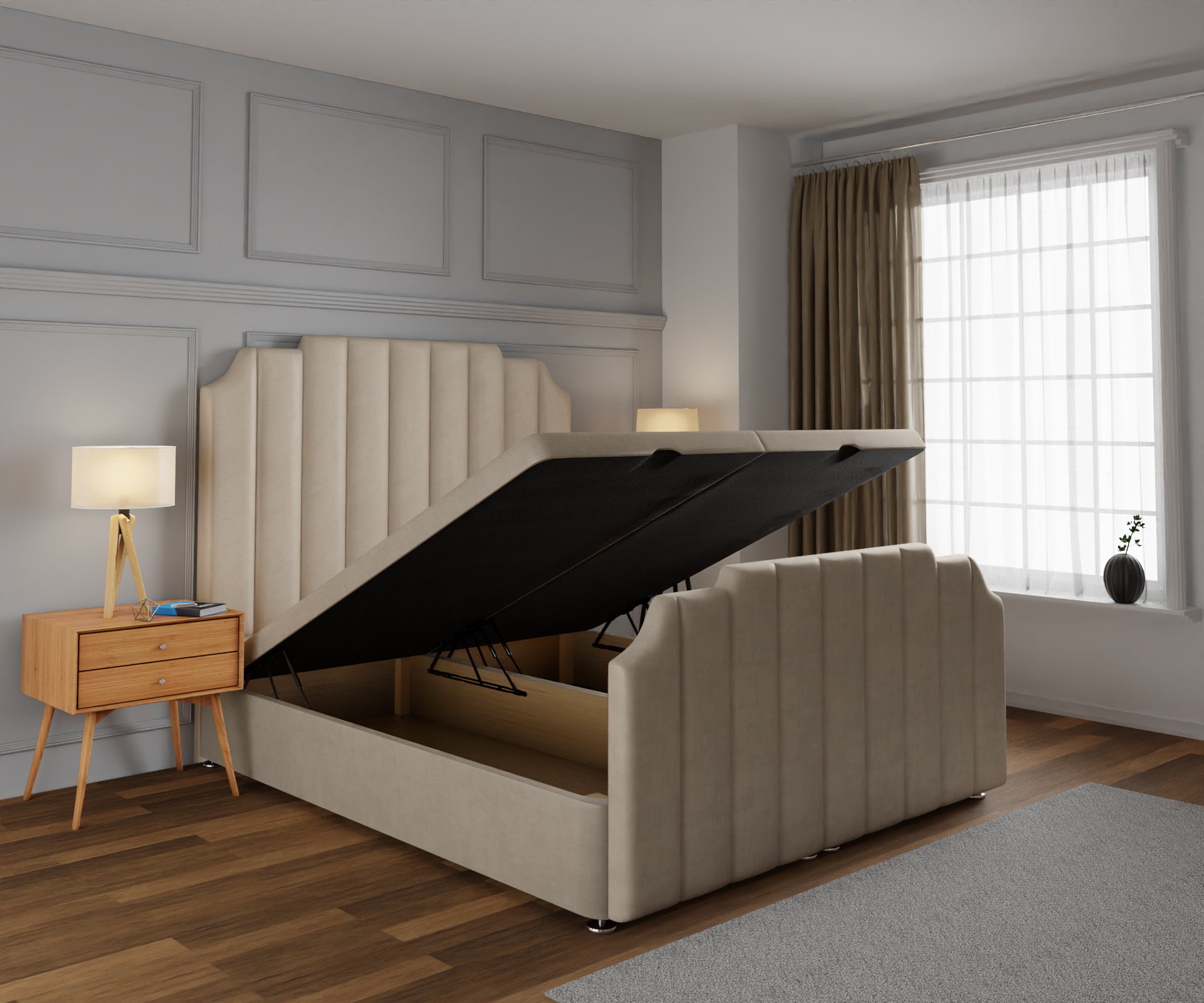 Hampton Ottoman Storage Divan Bed Base And Headboard With Footboard