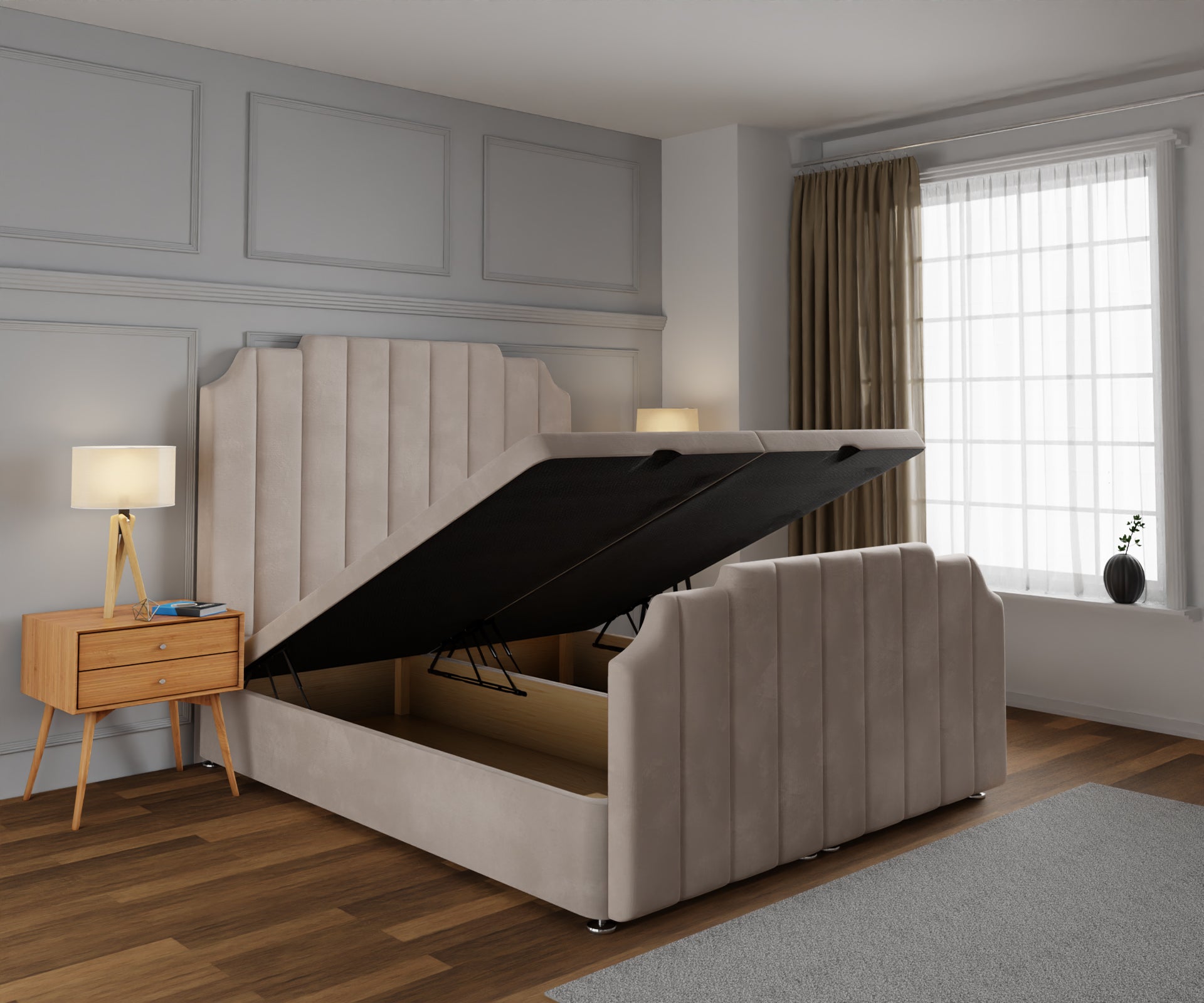 Hampton Ottoman Storage Divan Bed Base And Headboard With Footboard