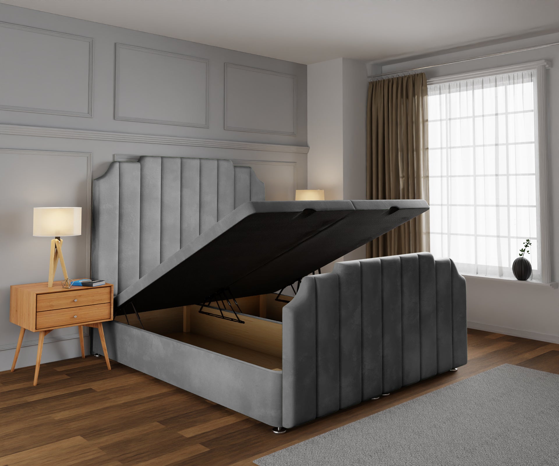 Hampton Ottoman Storage Divan Bed Base And Headboard With Footboard