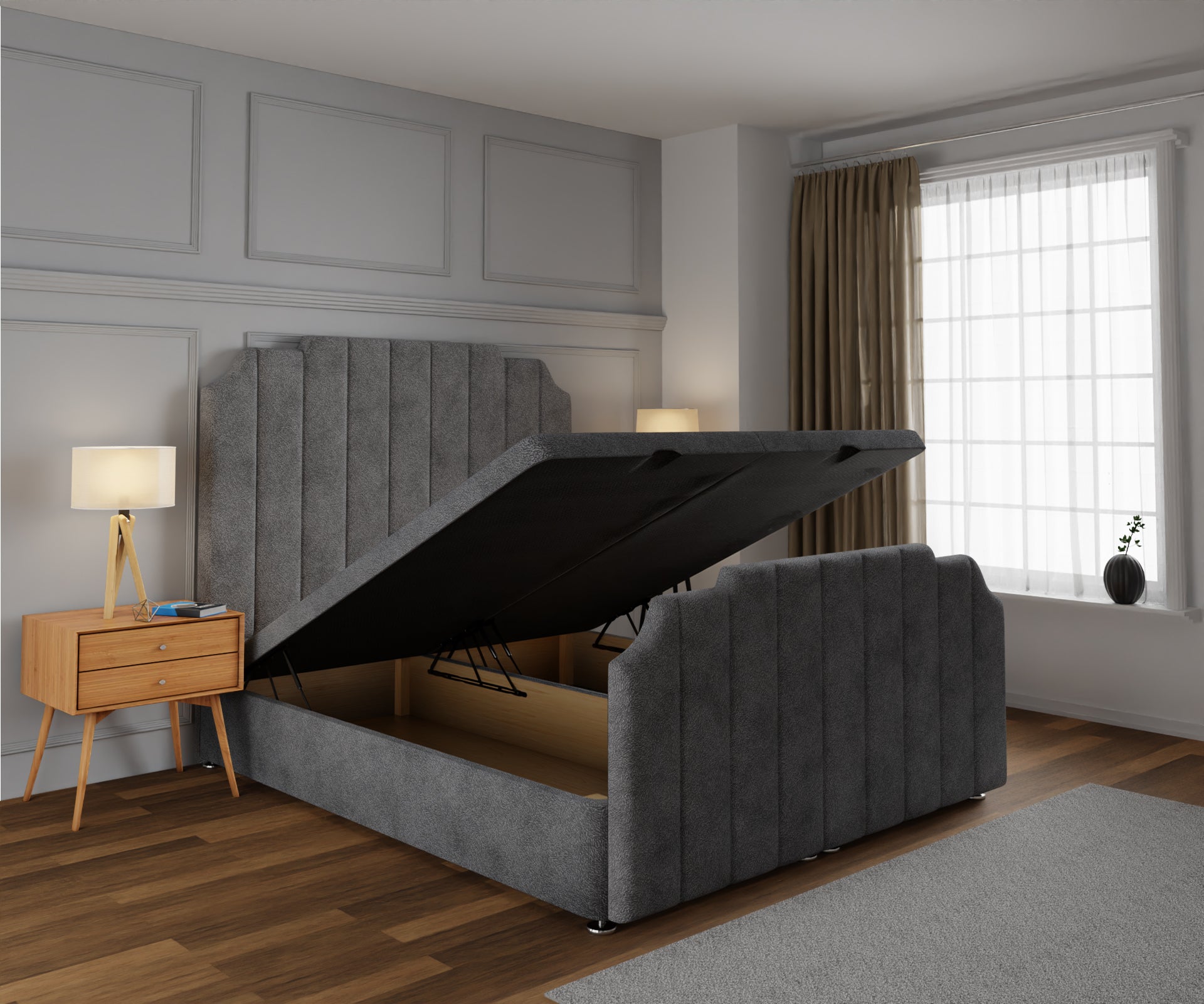 Hampton Ottoman Storage Divan Bed Base And Headboard With Footboard