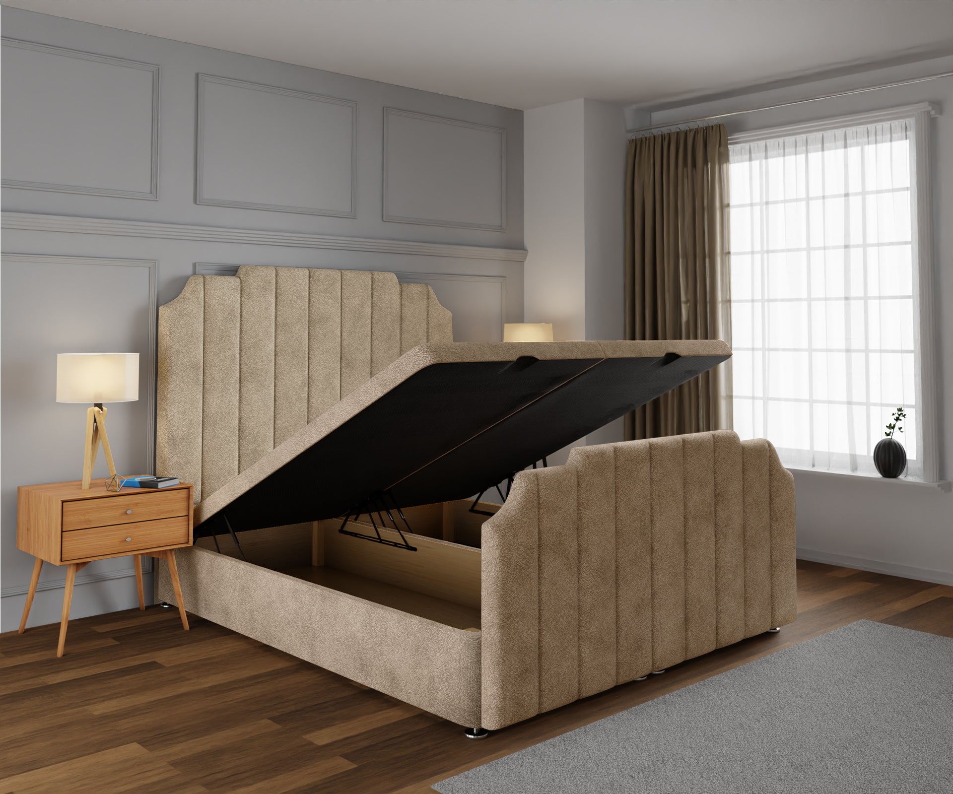 Hampton Ottoman Storage Divan Bed Base And Headboard With Footboard