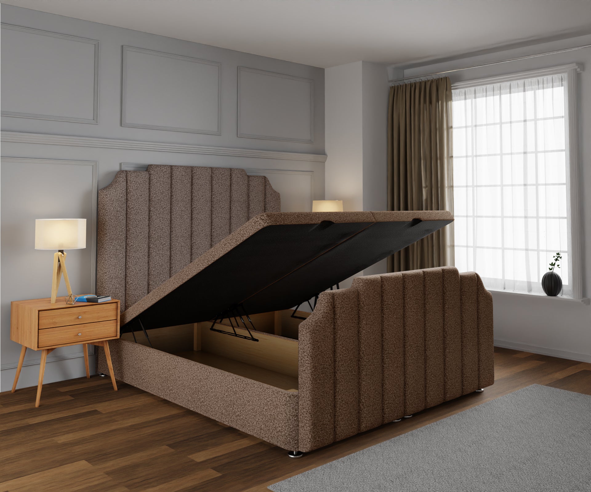 Hampton Ottoman Storage Divan Bed Base And Headboard With Footboard