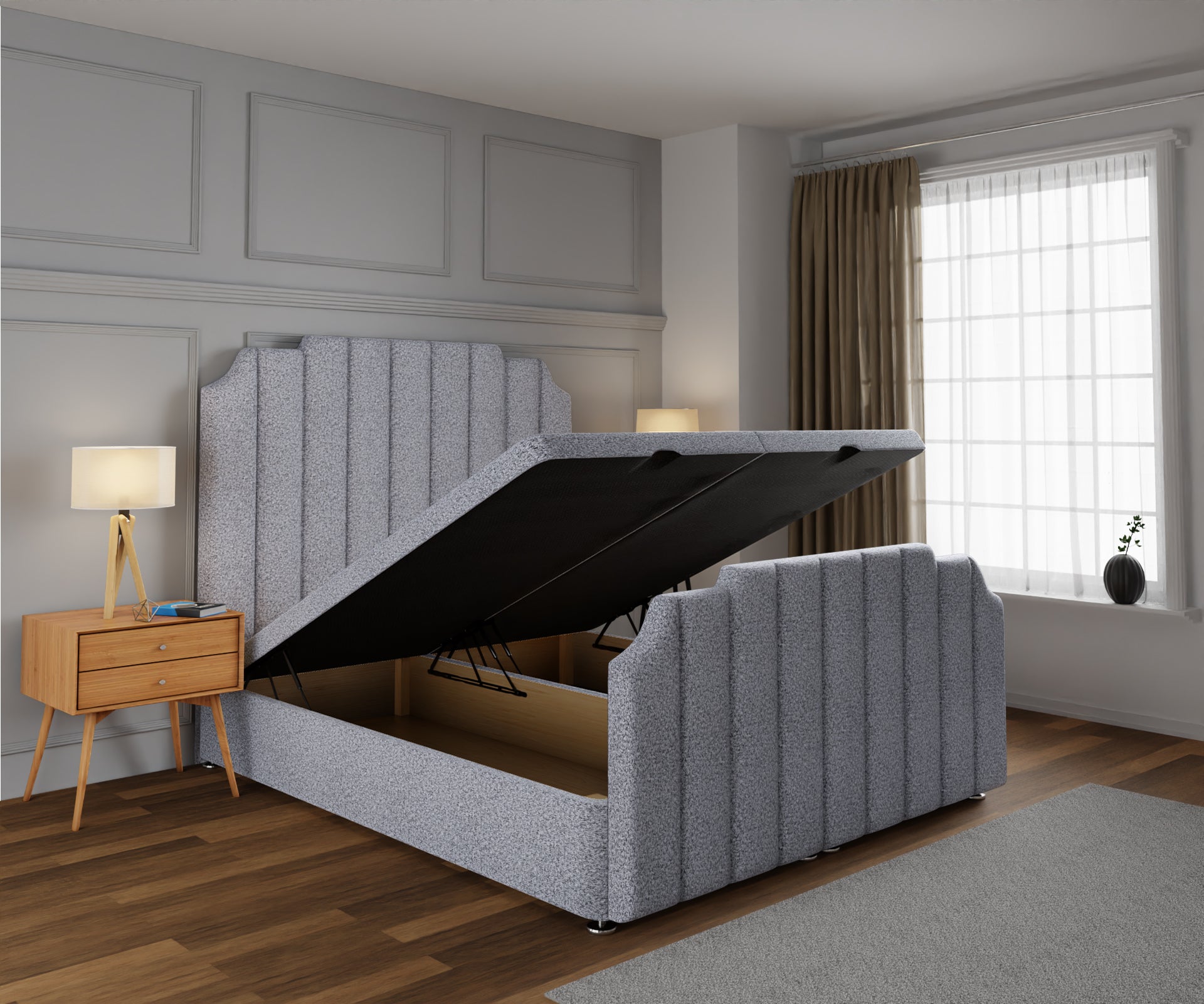 Hampton Ottoman Storage Divan Bed Base And Headboard With Footboard