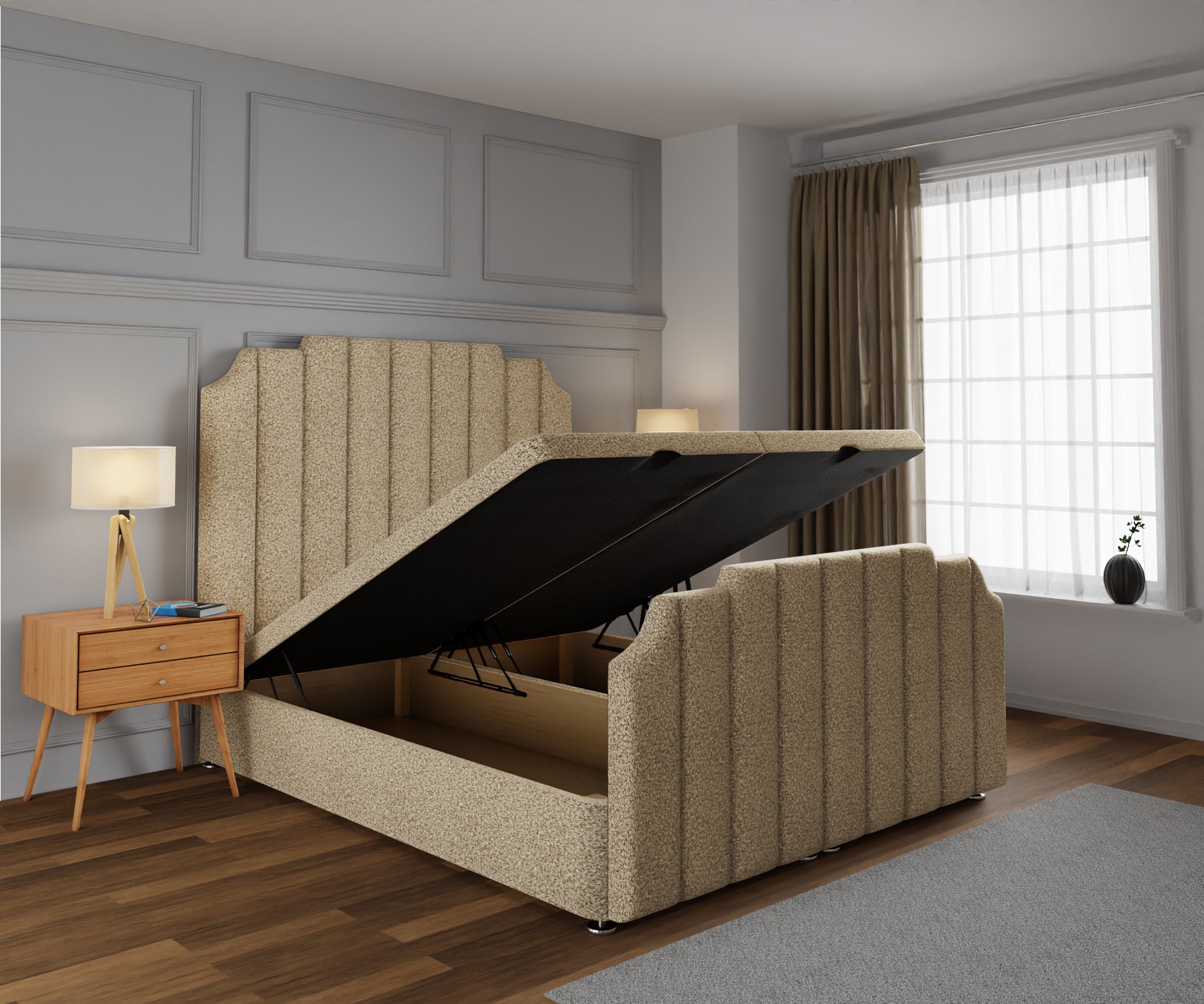 Hampton Ottoman Storage Divan Bed Base And Headboard With Footboard
