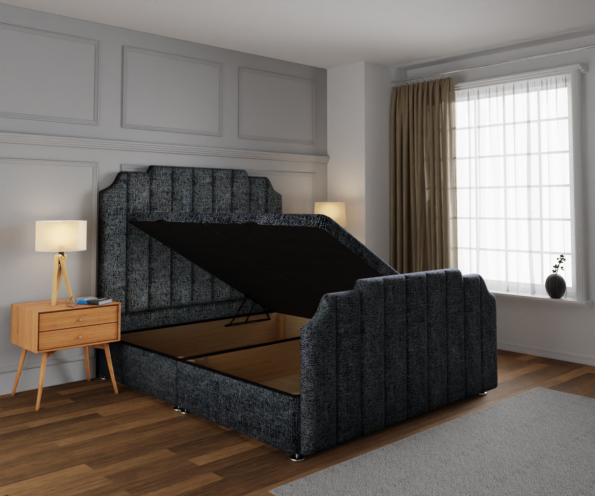 Hampton Ottoman Storage Divan Bed Base And Headboard With Footboard