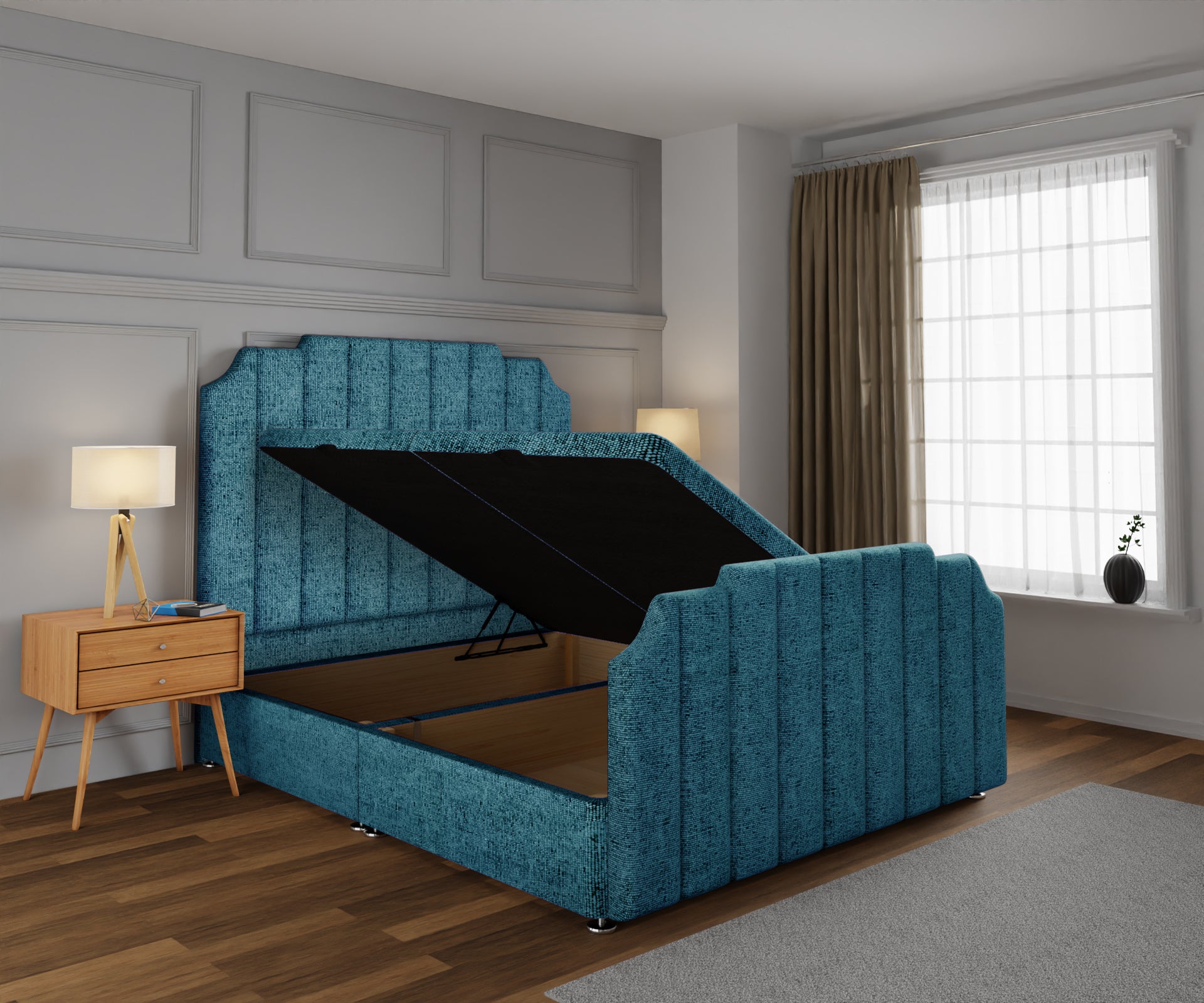 Hampton Ottoman Storage Divan Bed Base And Headboard With Footboard