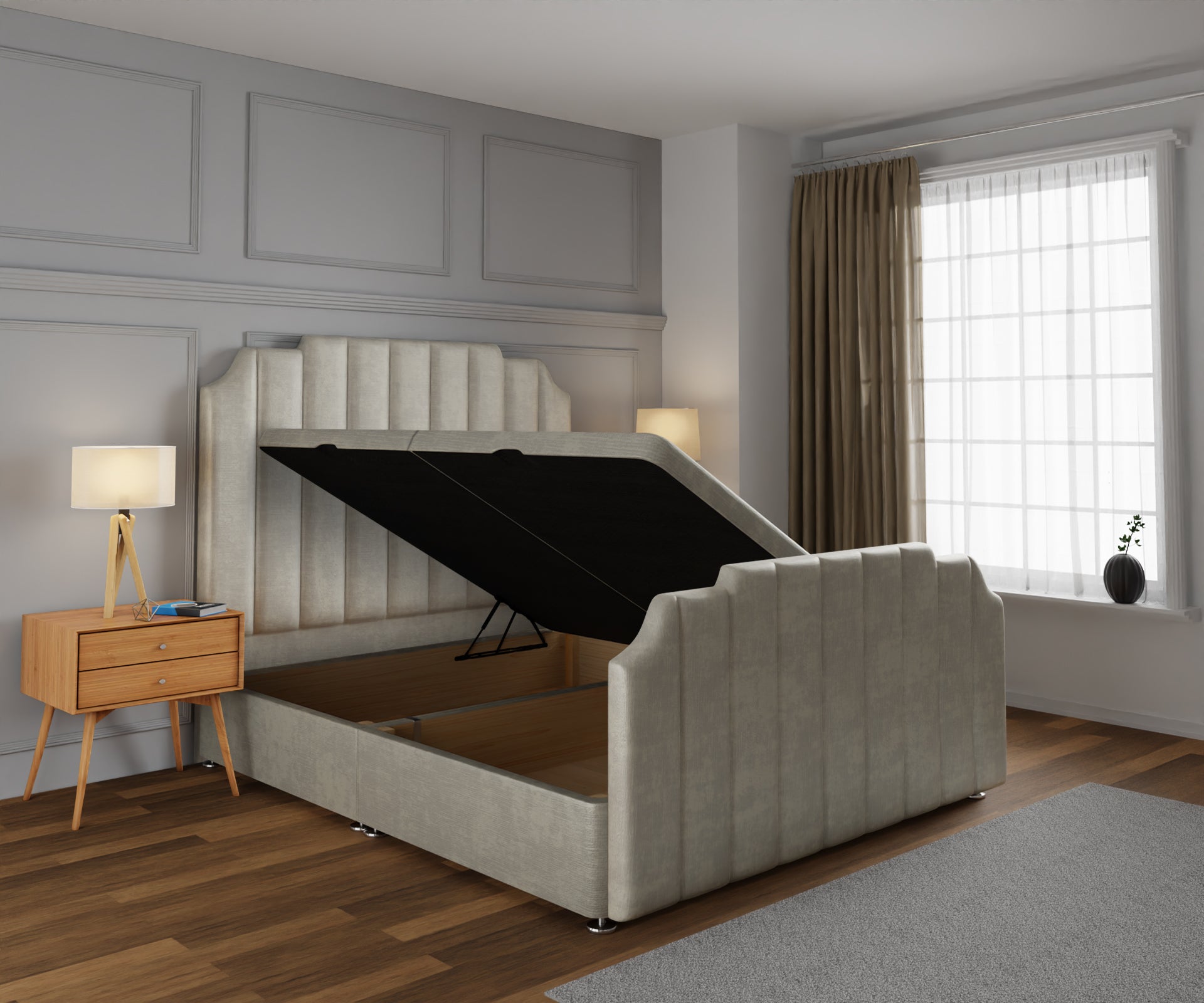 Hampton Ottoman Storage Divan Bed Base And Headboard With Footboard