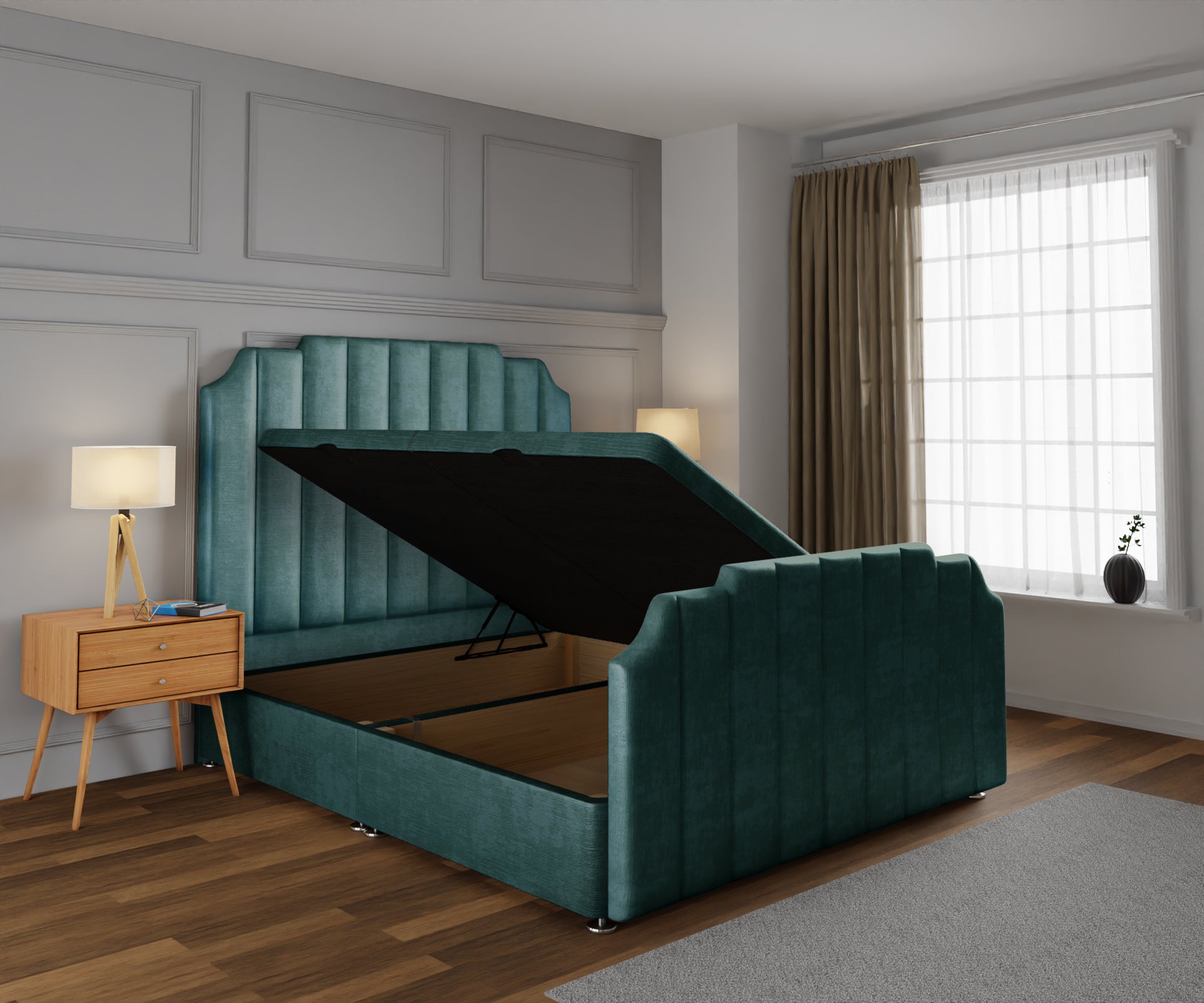 Hampton Ottoman Storage Divan Bed Base And Headboard With Footboard
