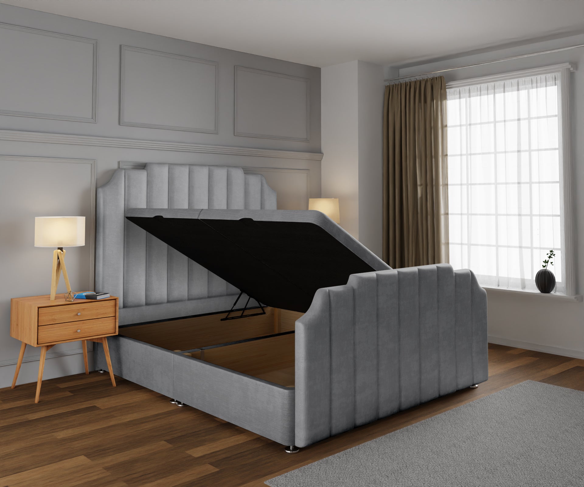Hampton Ottoman Storage Divan Bed Base And Headboard With Footboard