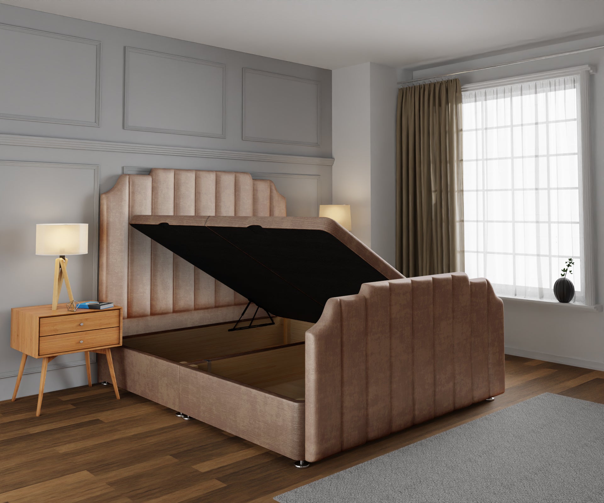 Hampton Ottoman Storage Divan Bed Base And Headboard With Footboard