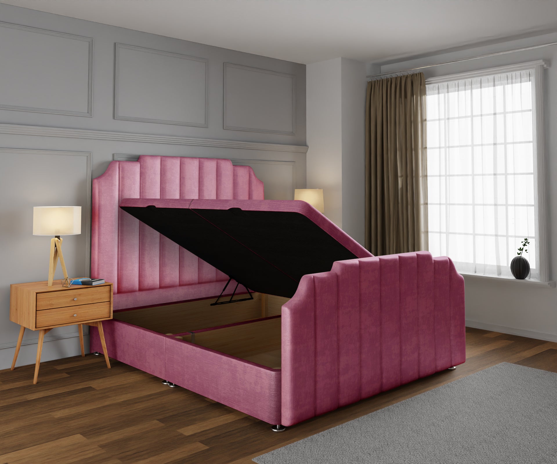 Hampton Ottoman Storage Divan Bed Base And Headboard With Footboard