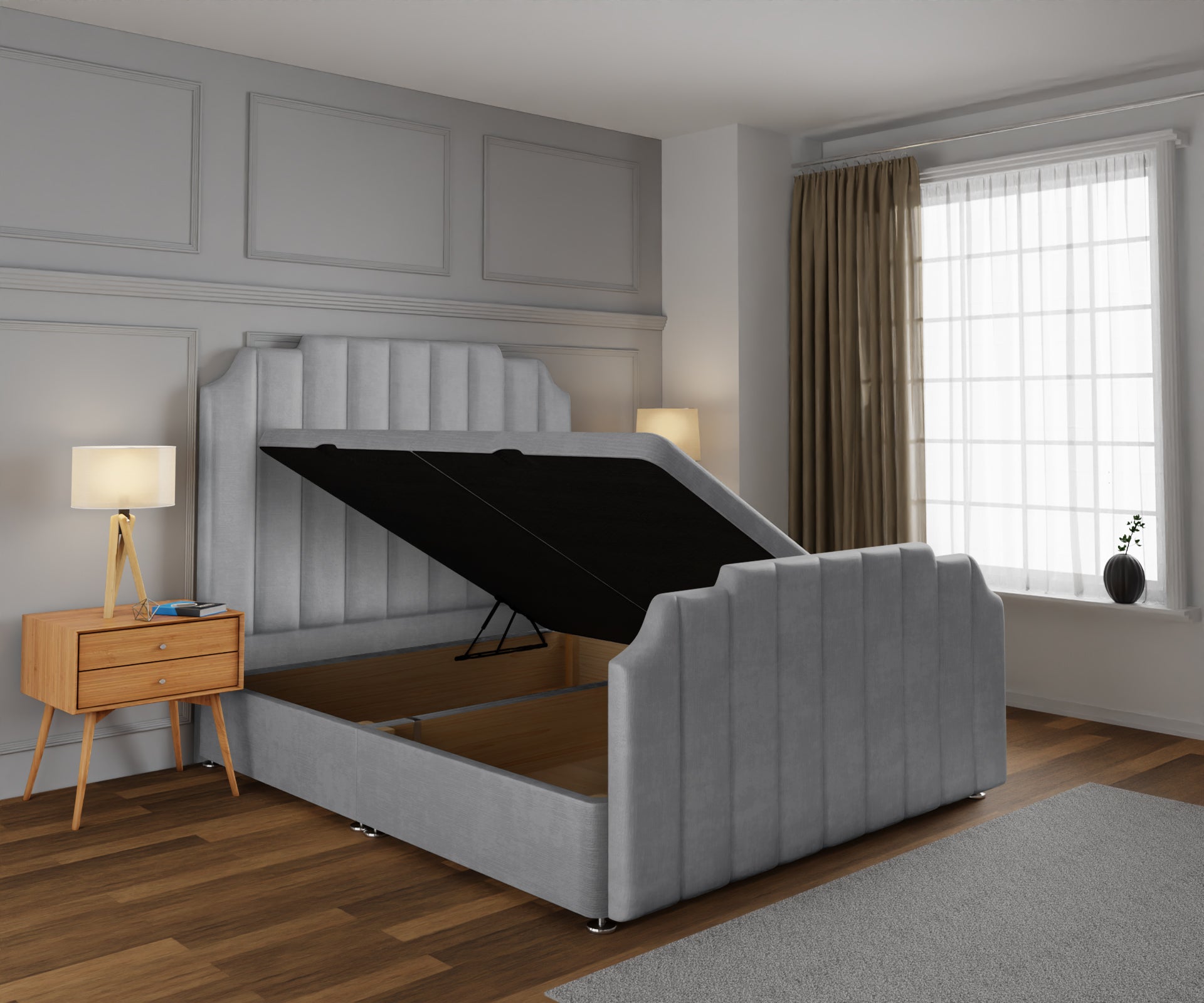 Hampton Ottoman Storage Divan Bed Base And Headboard With Footboard