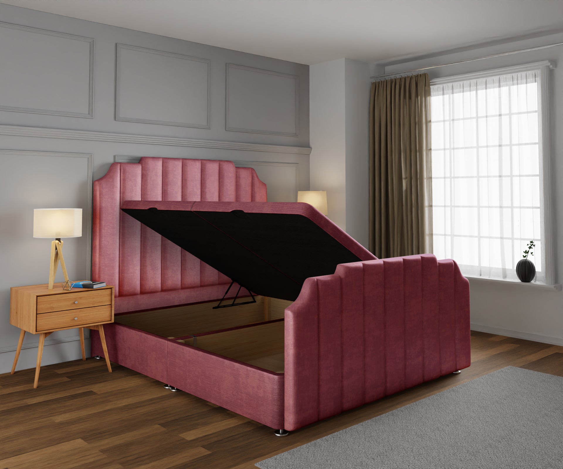 Hampton Ottoman Storage Divan Bed Base And Headboard With Footboard