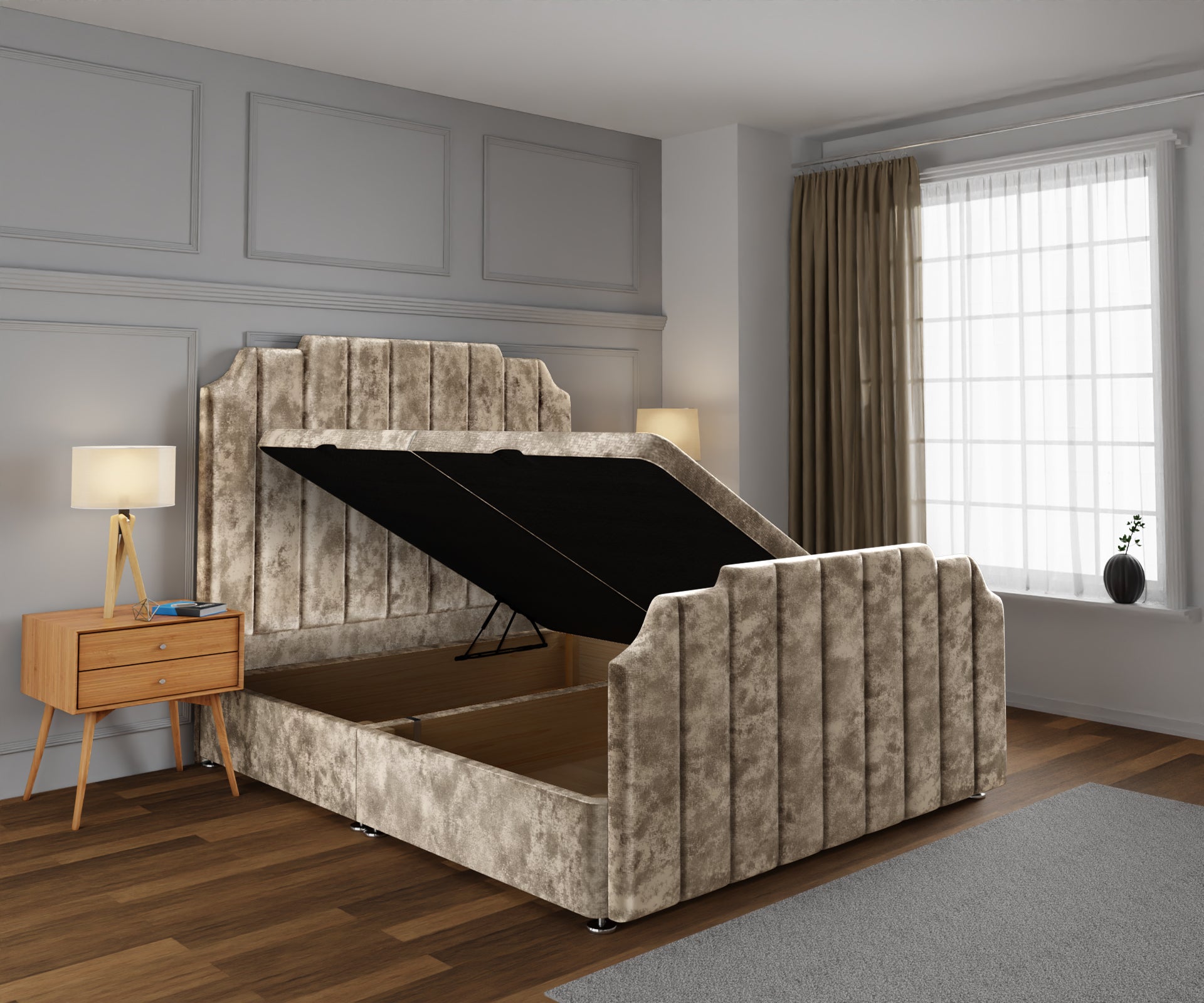 Hampton Ottoman Storage Divan Bed Base And Headboard With Footboard