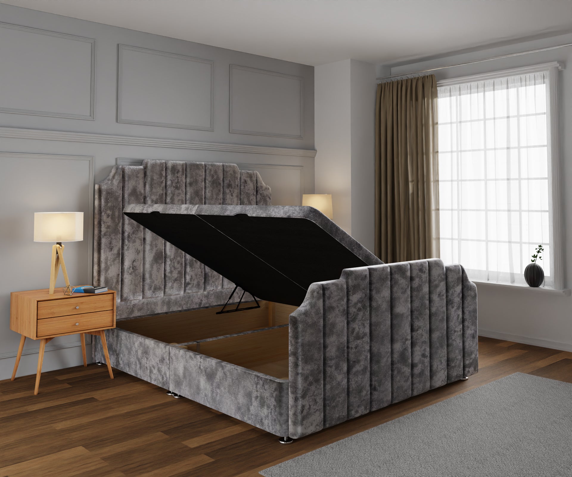 Hampton Ottoman Storage Divan Bed Base And Headboard With Footboard