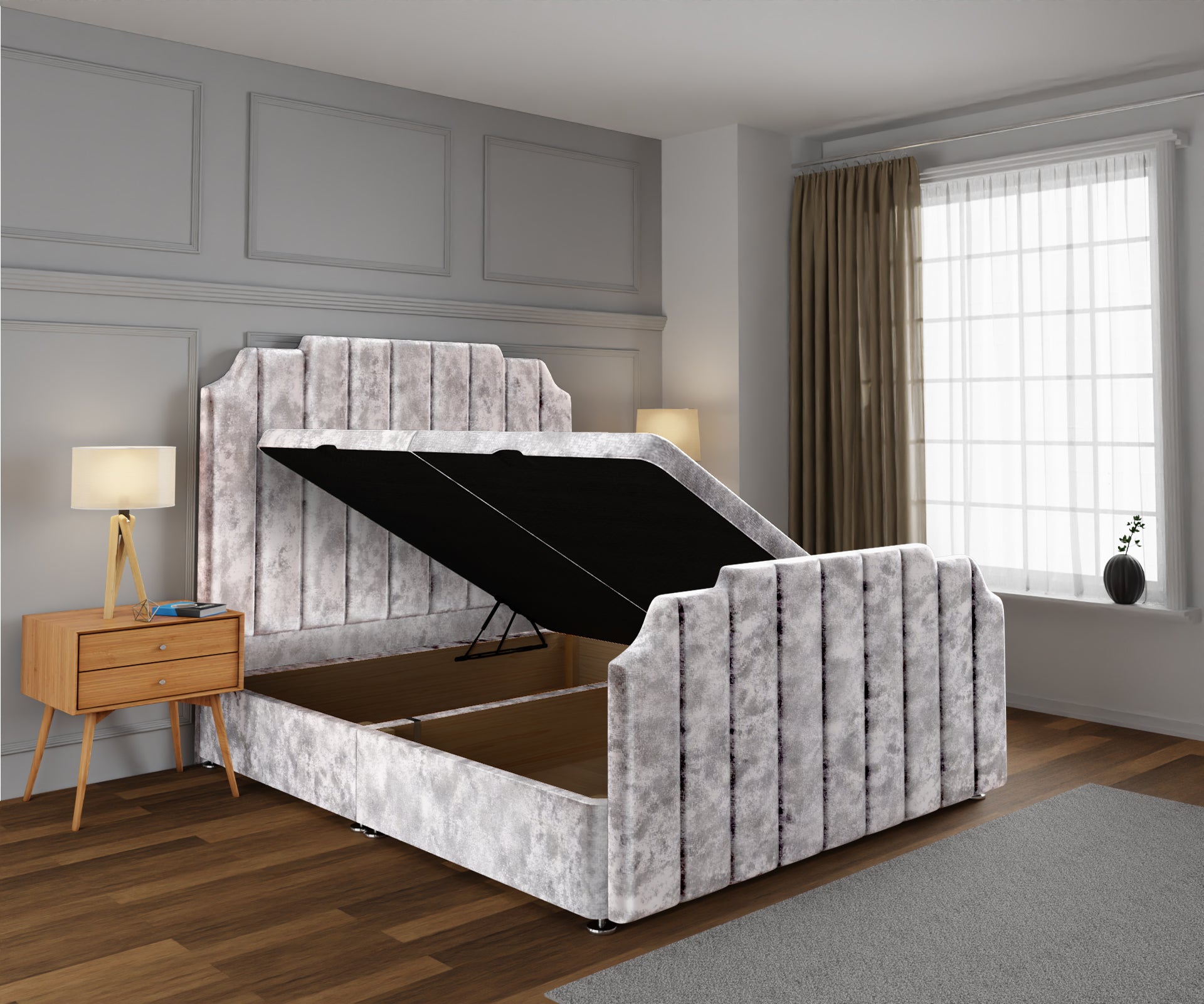 Hampton Ottoman Storage Divan Bed Base And Headboard With Footboard