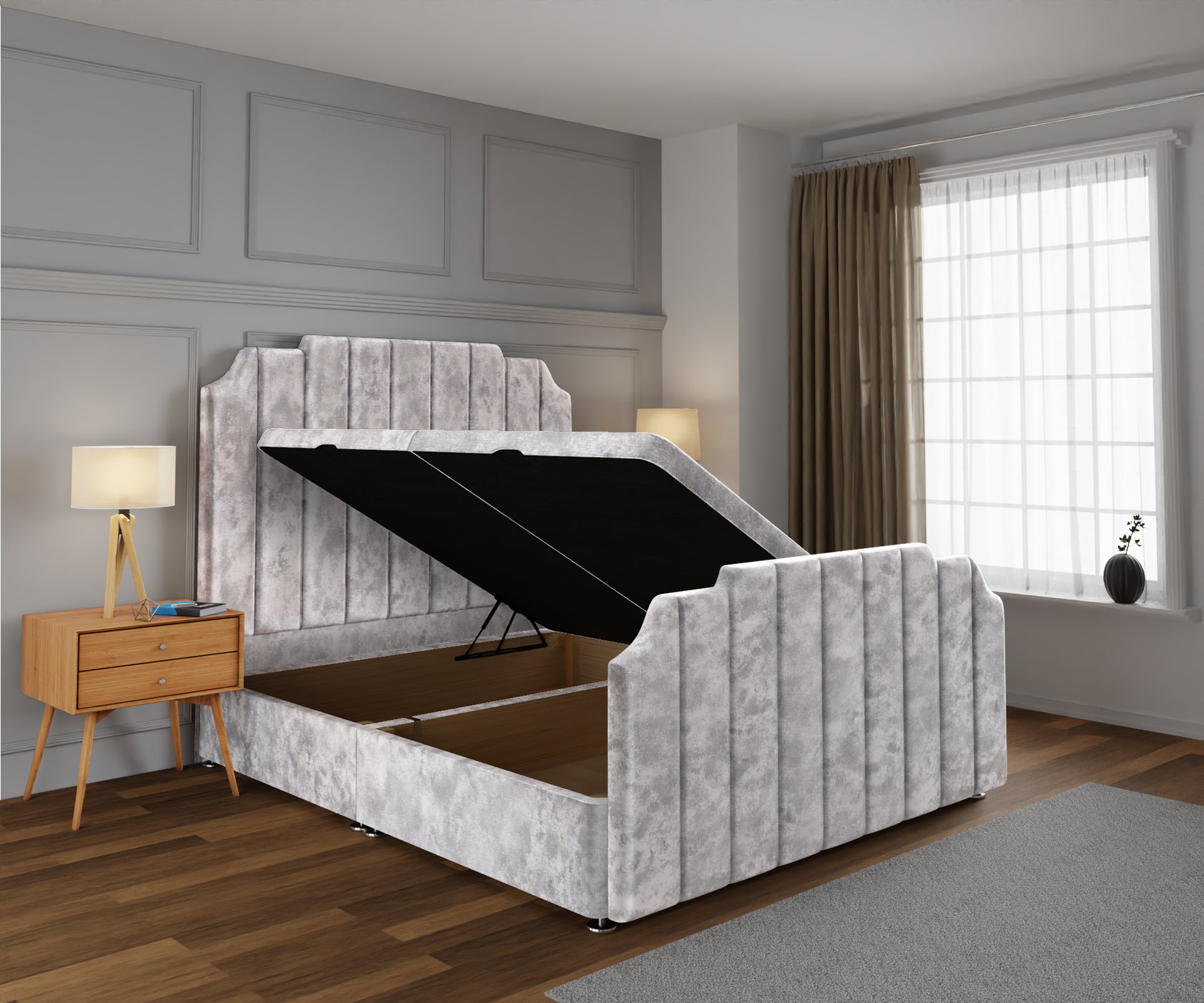 Hampton Ottoman Storage Divan Bed Base And Headboard With Footboard